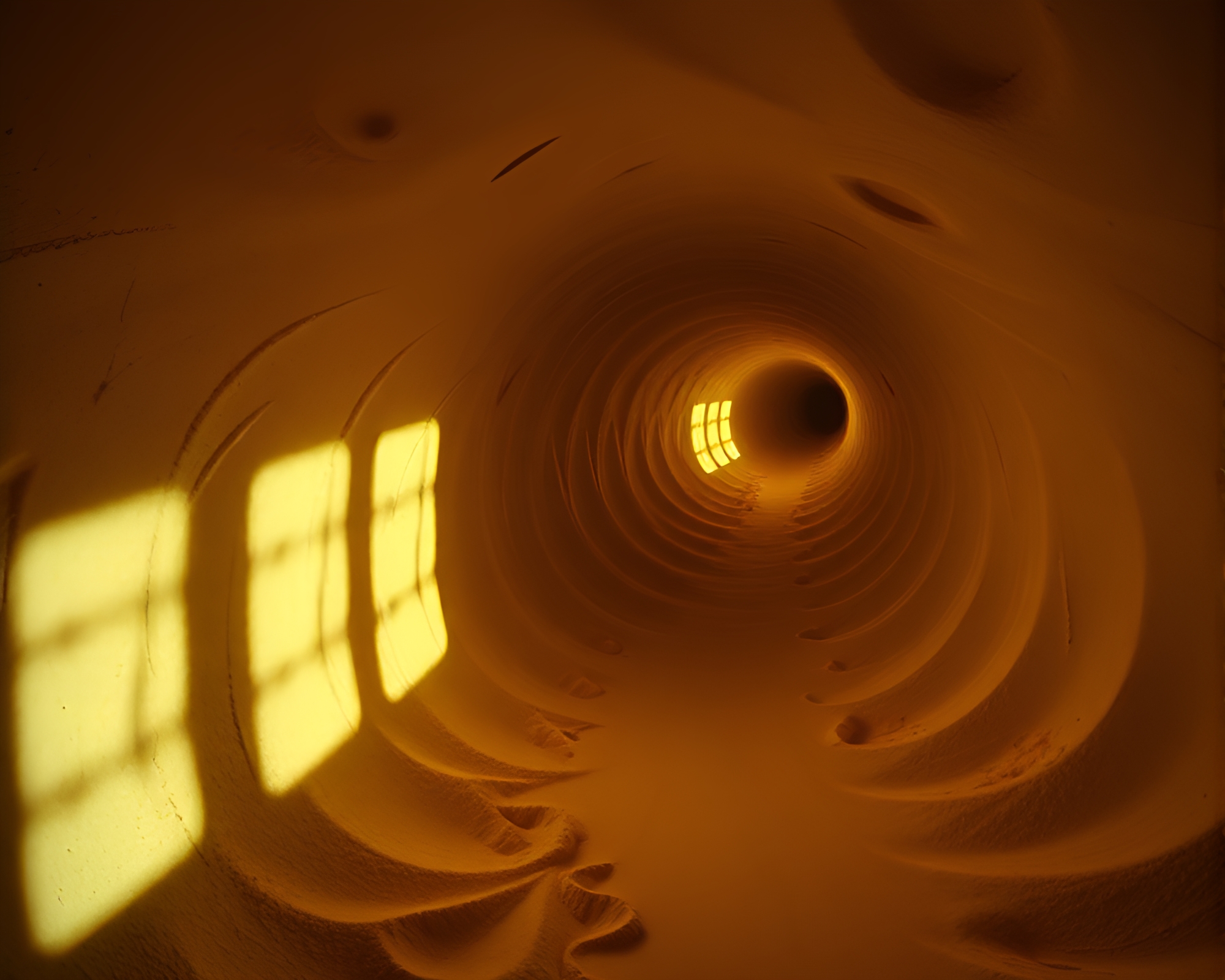 Neon-lit Train Tracks in Attic Sand Swirl – free AI stock image