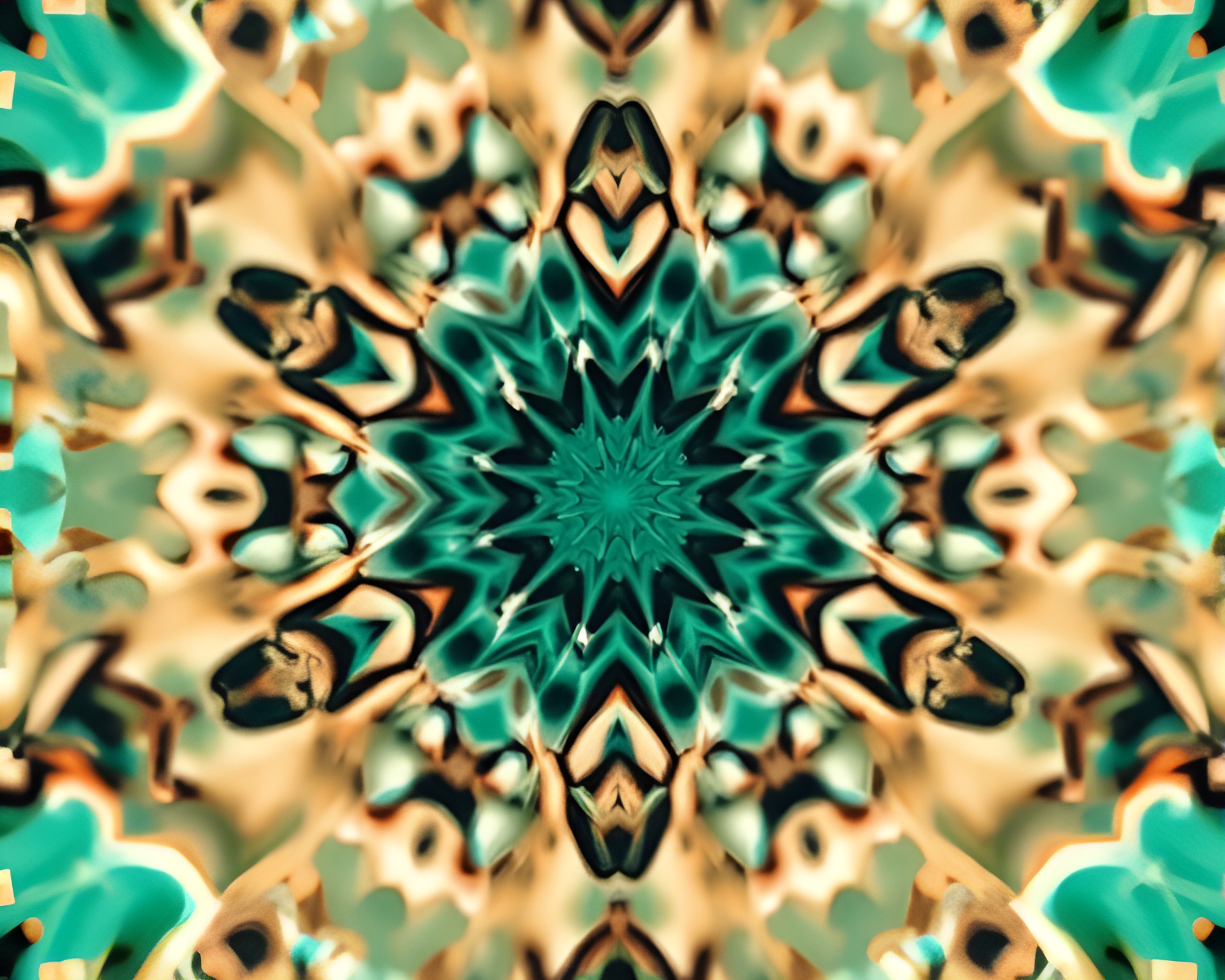 Turquoise Sepia Kaleidoscope Fragments: Serene Symmetry – free AI stock image