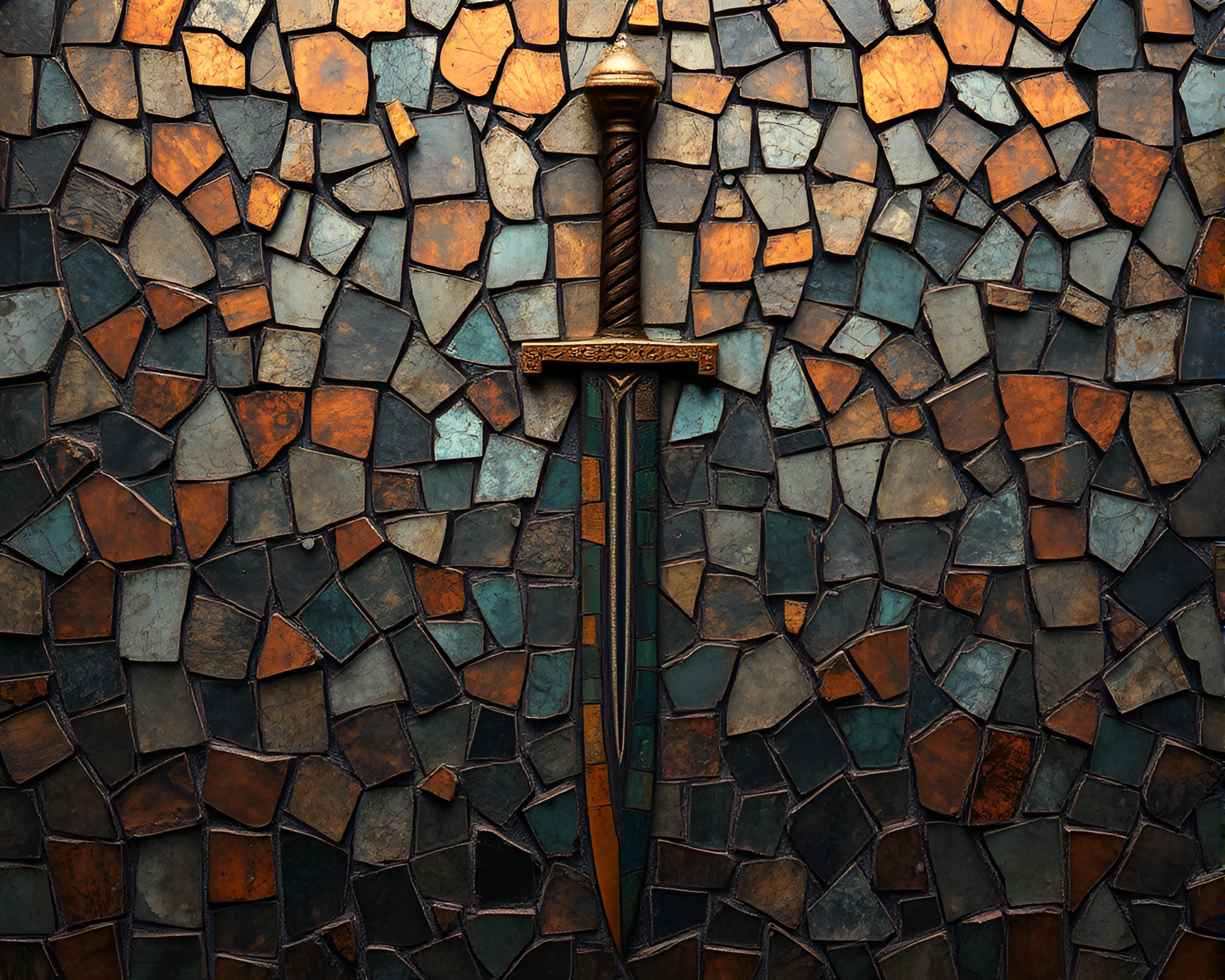 Futuristic Sword Mosaic Art Illustration – free AI stock image