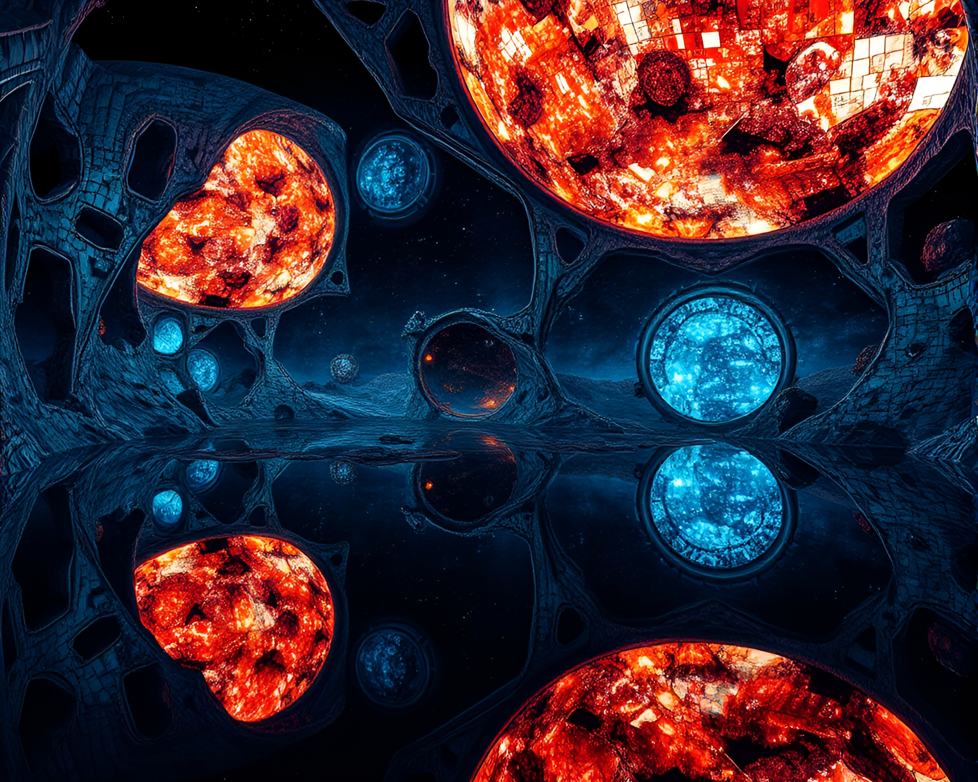 Futuristic Space Habitat with Double Reflections – free AI stock image
