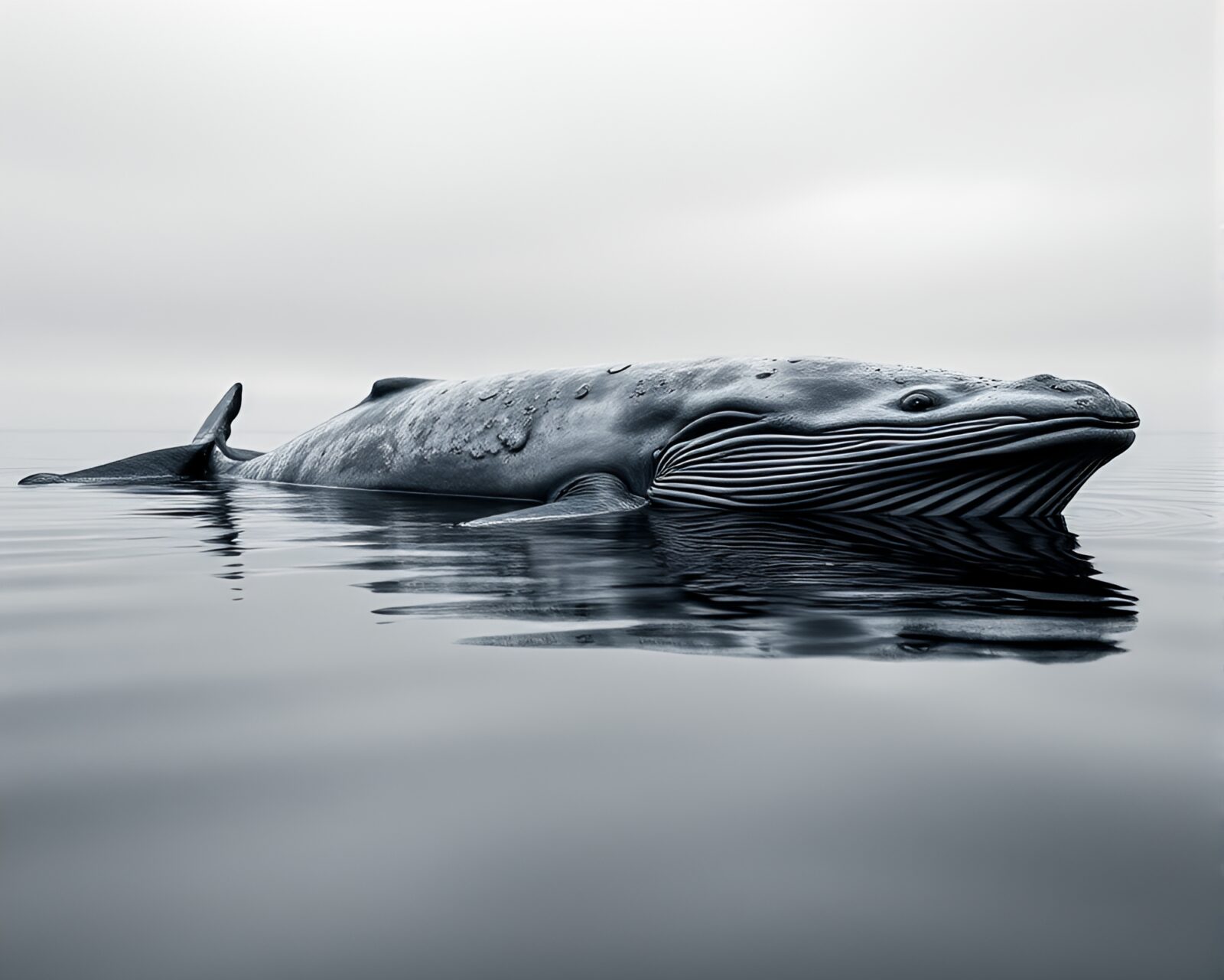 Gloomy low dynamic range image of whale in reflective waters