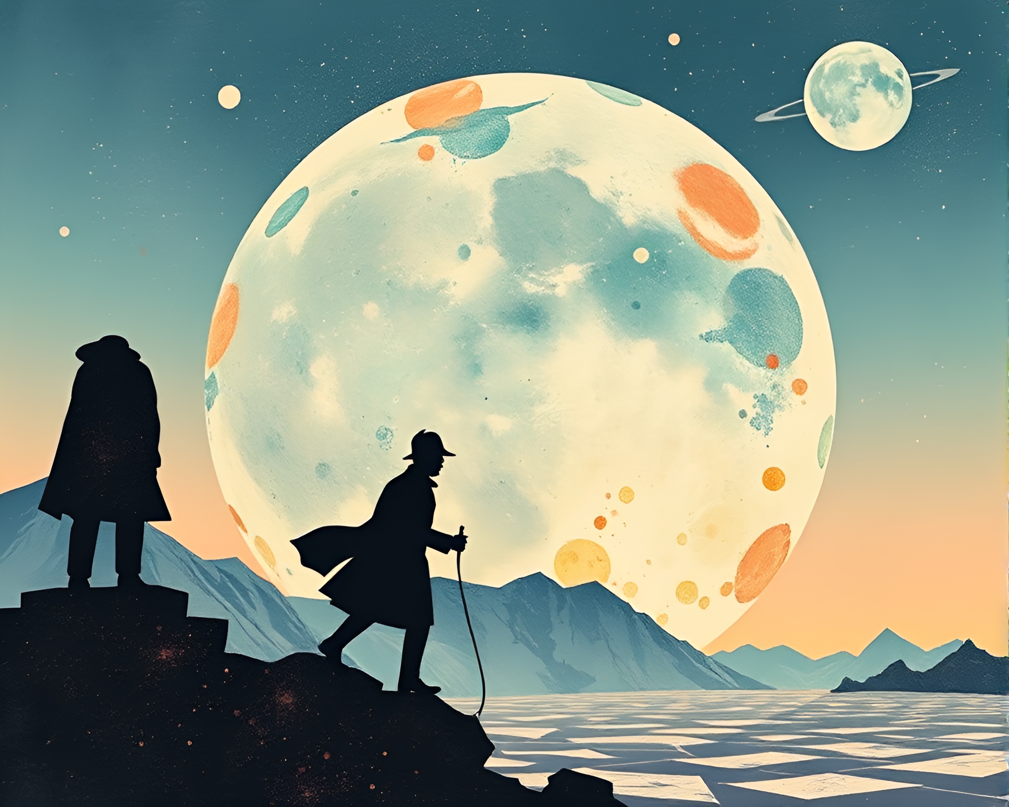 Sleuthing through Icy Cosmos: A Dadaist Odyssey – free AI stock image