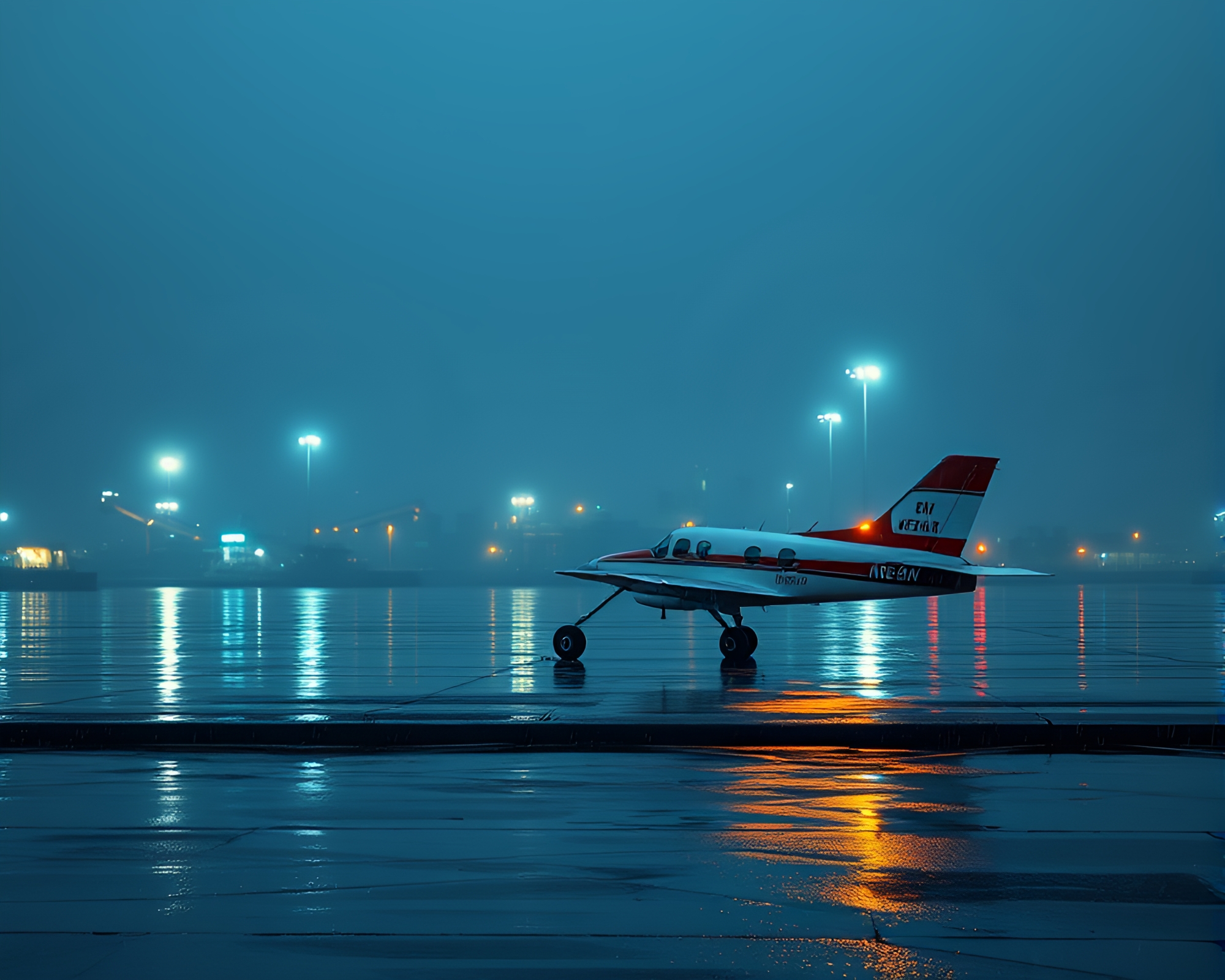 Sea Plane Landing on Pixelated Wet Pavement – free AI stock image