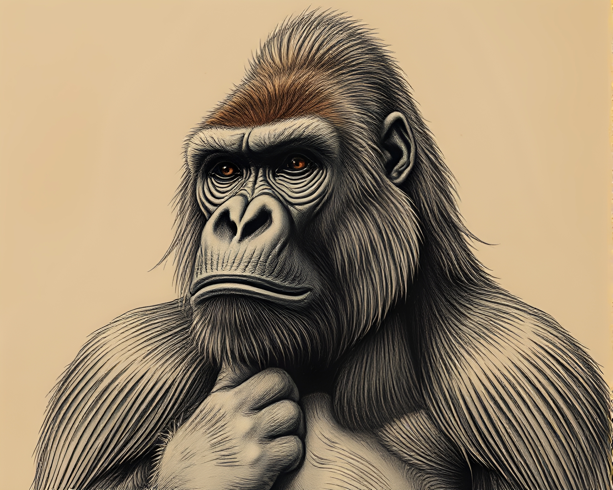 Majestic Gorilla Portrait in Divisionism Style – free AI stock image