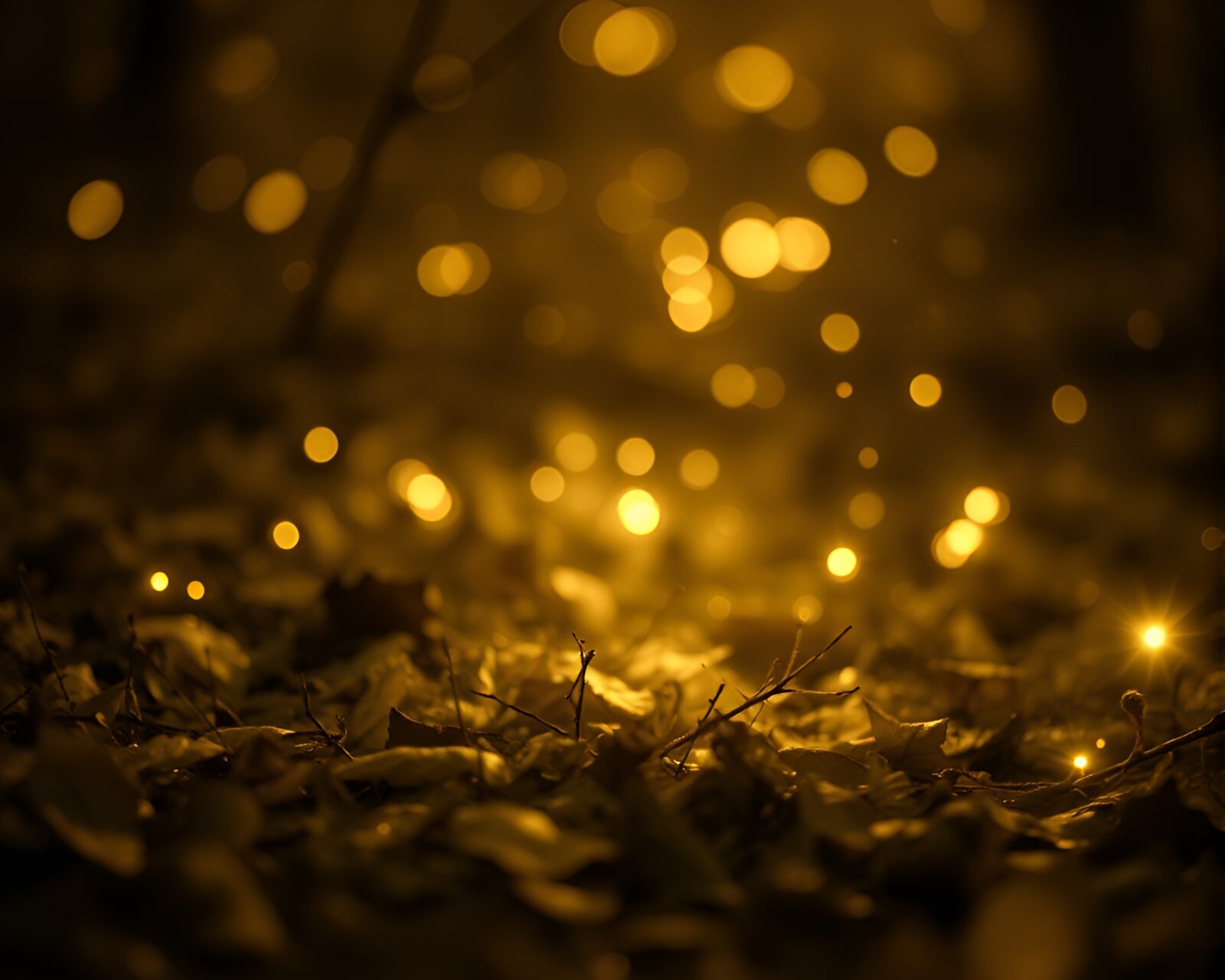 Enchanting banshee in sepia toned forest with fairy lights