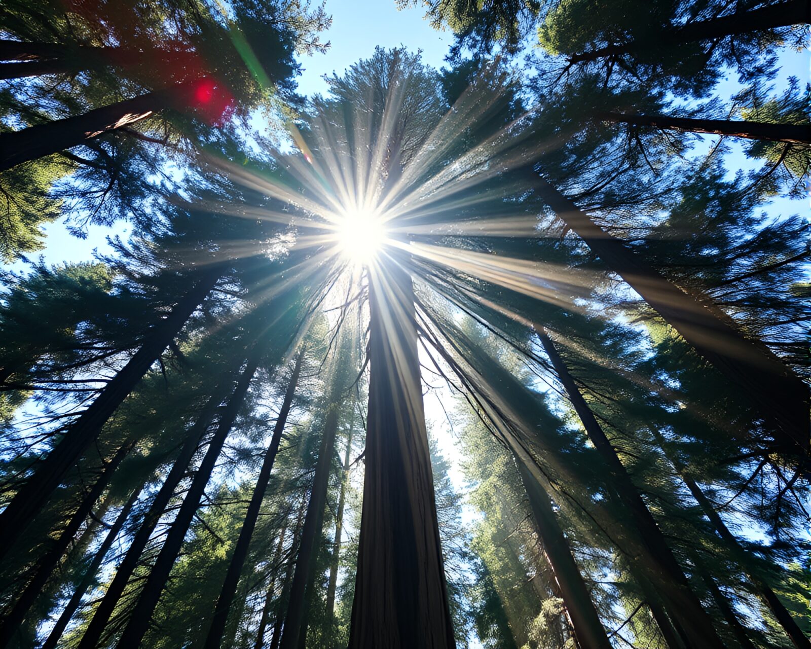 Fantastical tall redwood tree in toon shading under sunlight