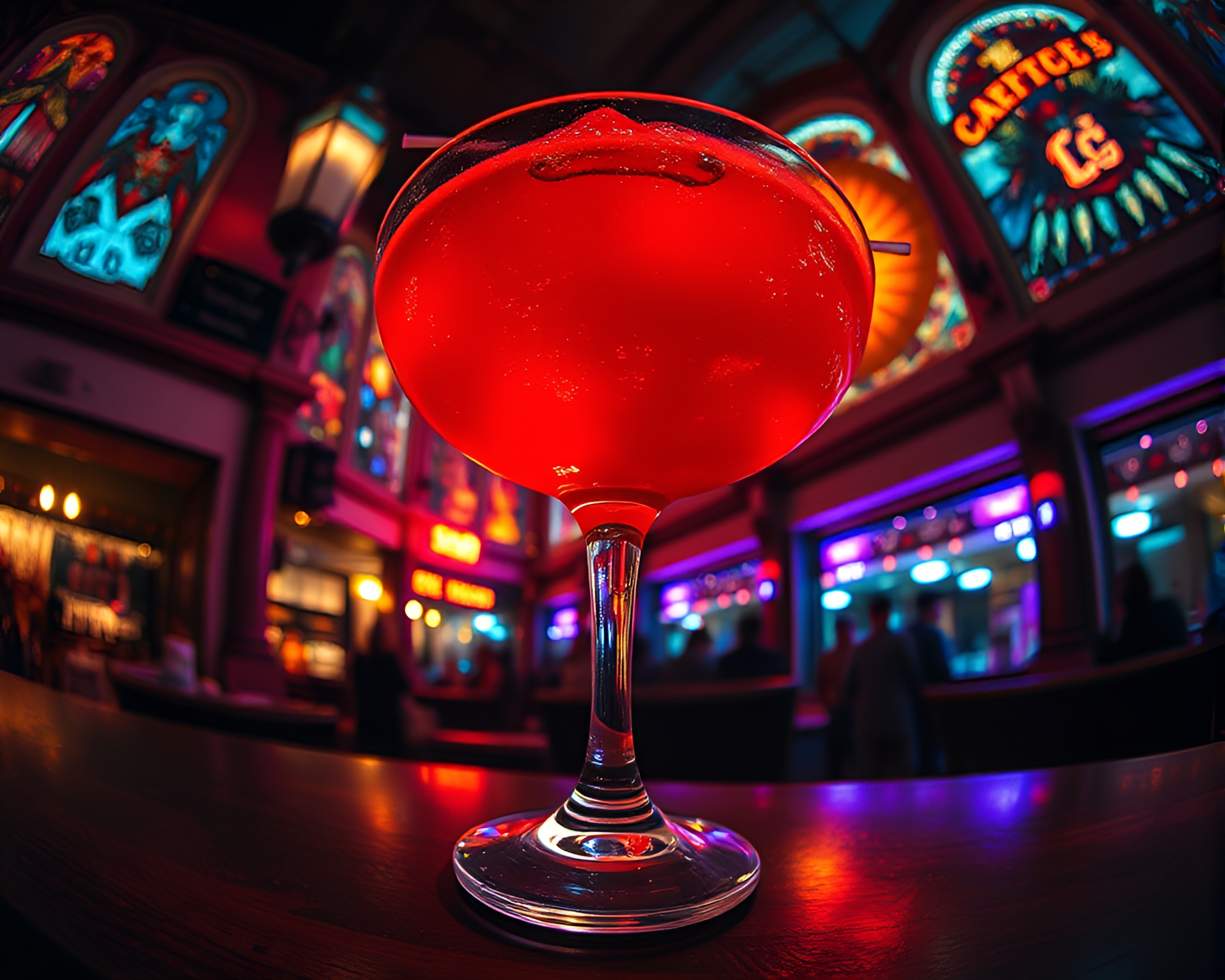 Stained Glass Blood Orange Cocktail Opera House Scene – free AI stock image