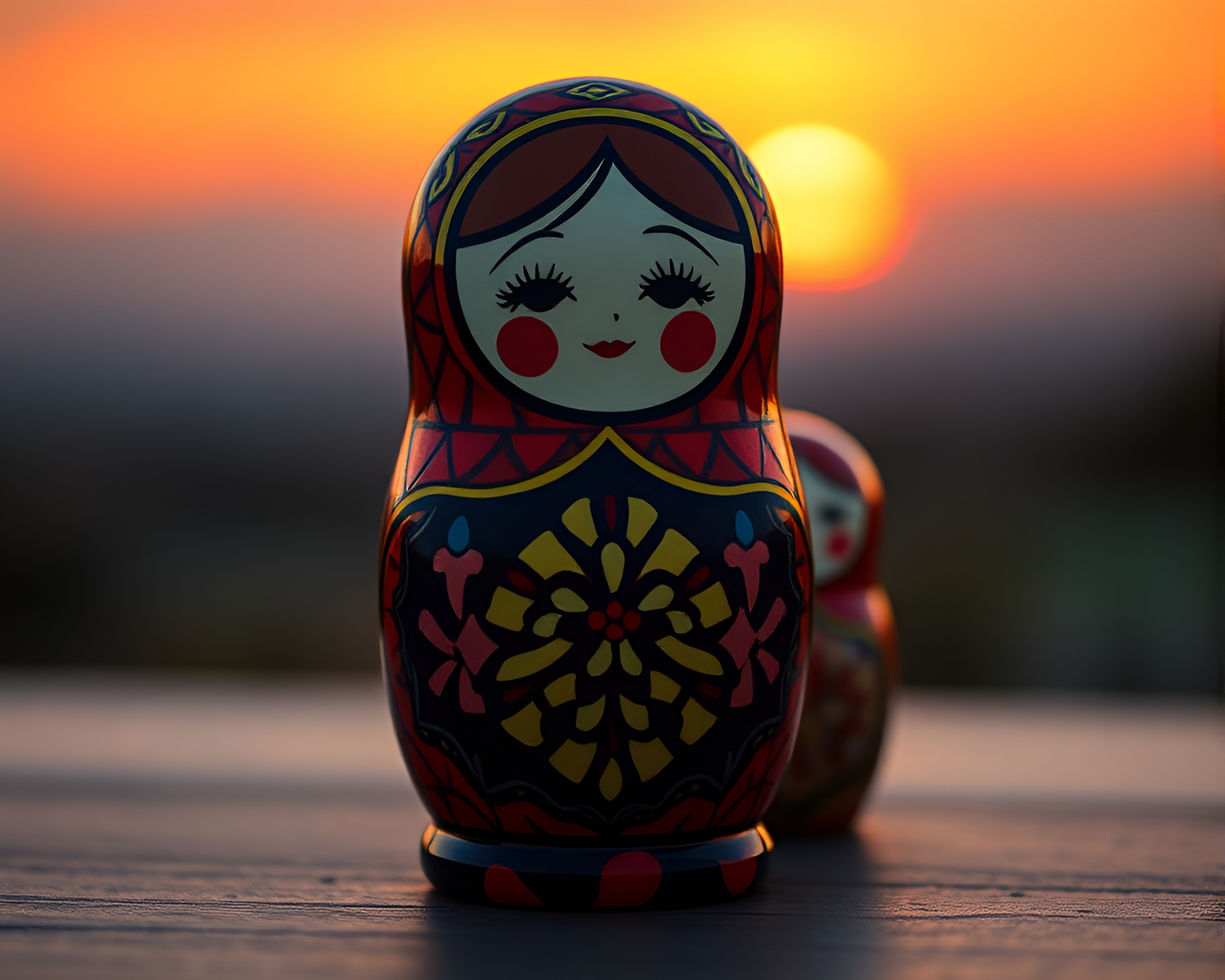Matryoshka Doll Mosaic Sunset Motion Capture Art – free AI stock image