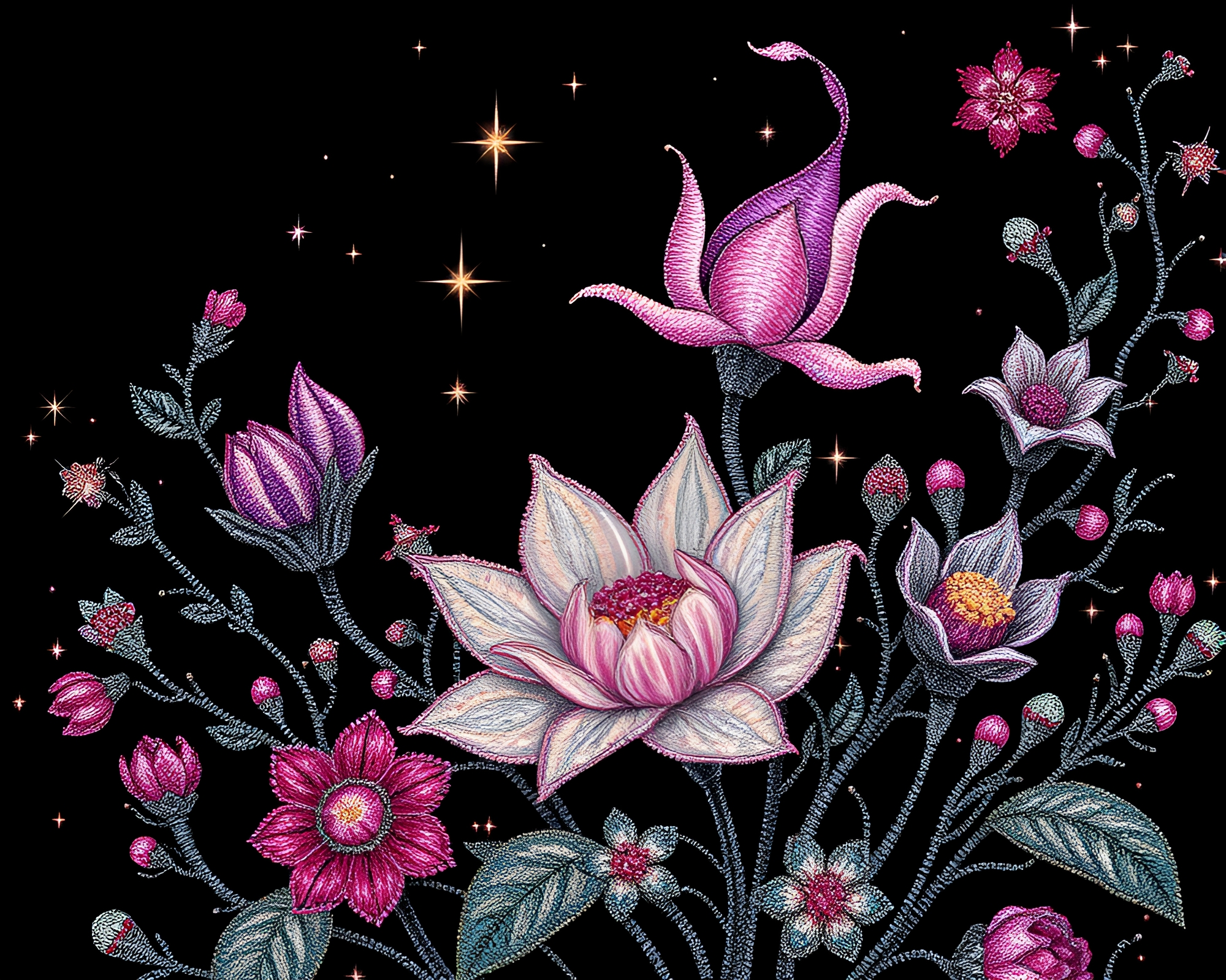 Vampire Botanical Beadwork in Stardust Shimmer – free AI stock image