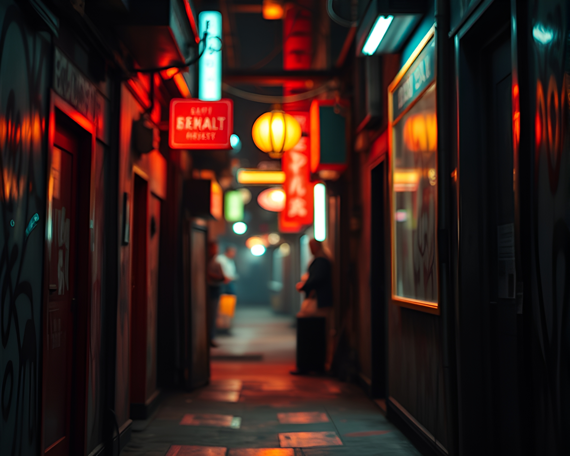Neon Cyberpunk Alley with Theatrical Splatter Art Lighting – free AI stock image