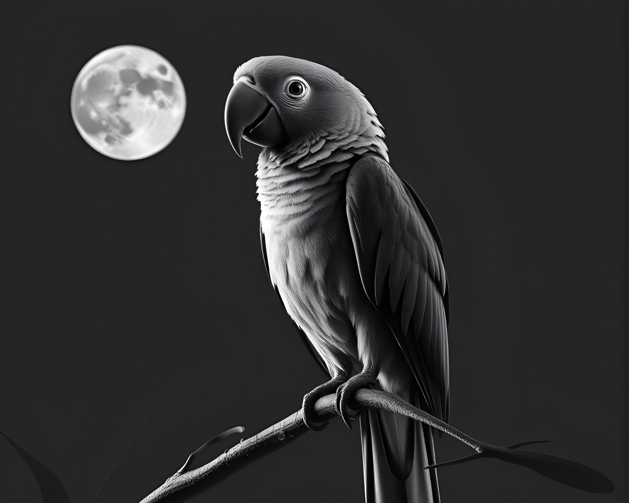 Majestic Parrot in Lunar Wireframe Night – free AI stock image