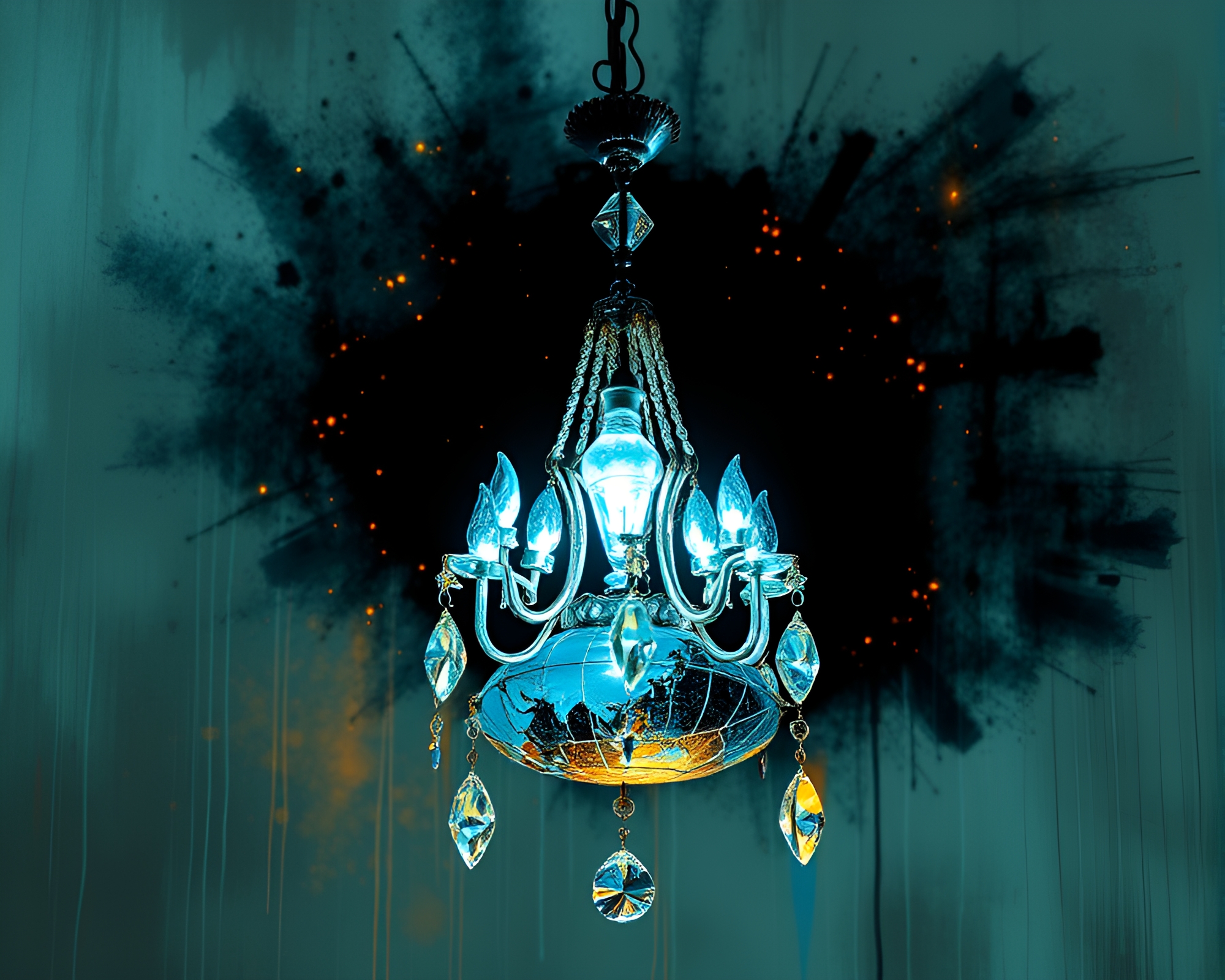 Cracked Earth Crystal Chandelier Spray Paint Graffiti Art – free AI stock image