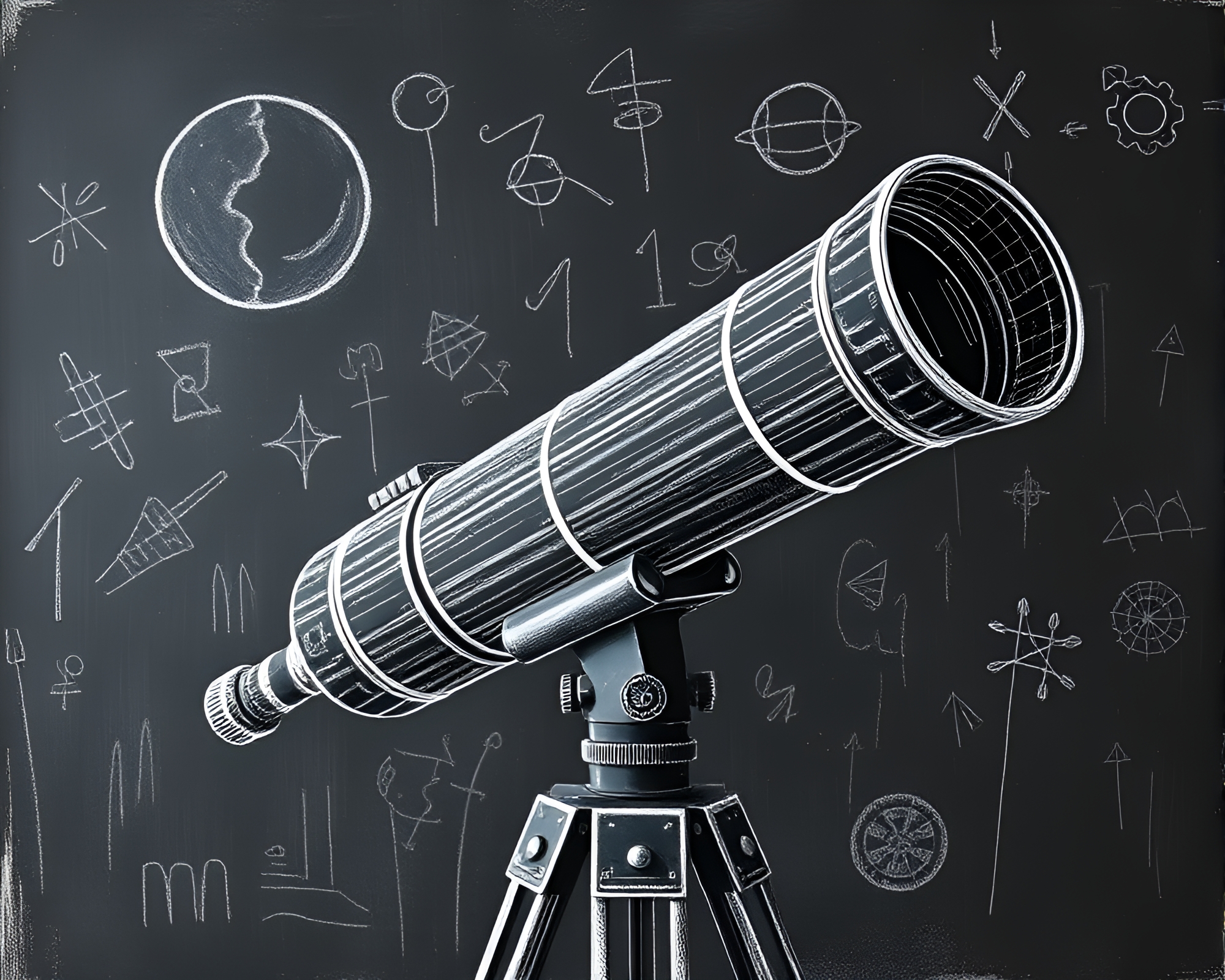 Surreal Chalk Drawing of Telescope in Film Grain Light – free AI stock image