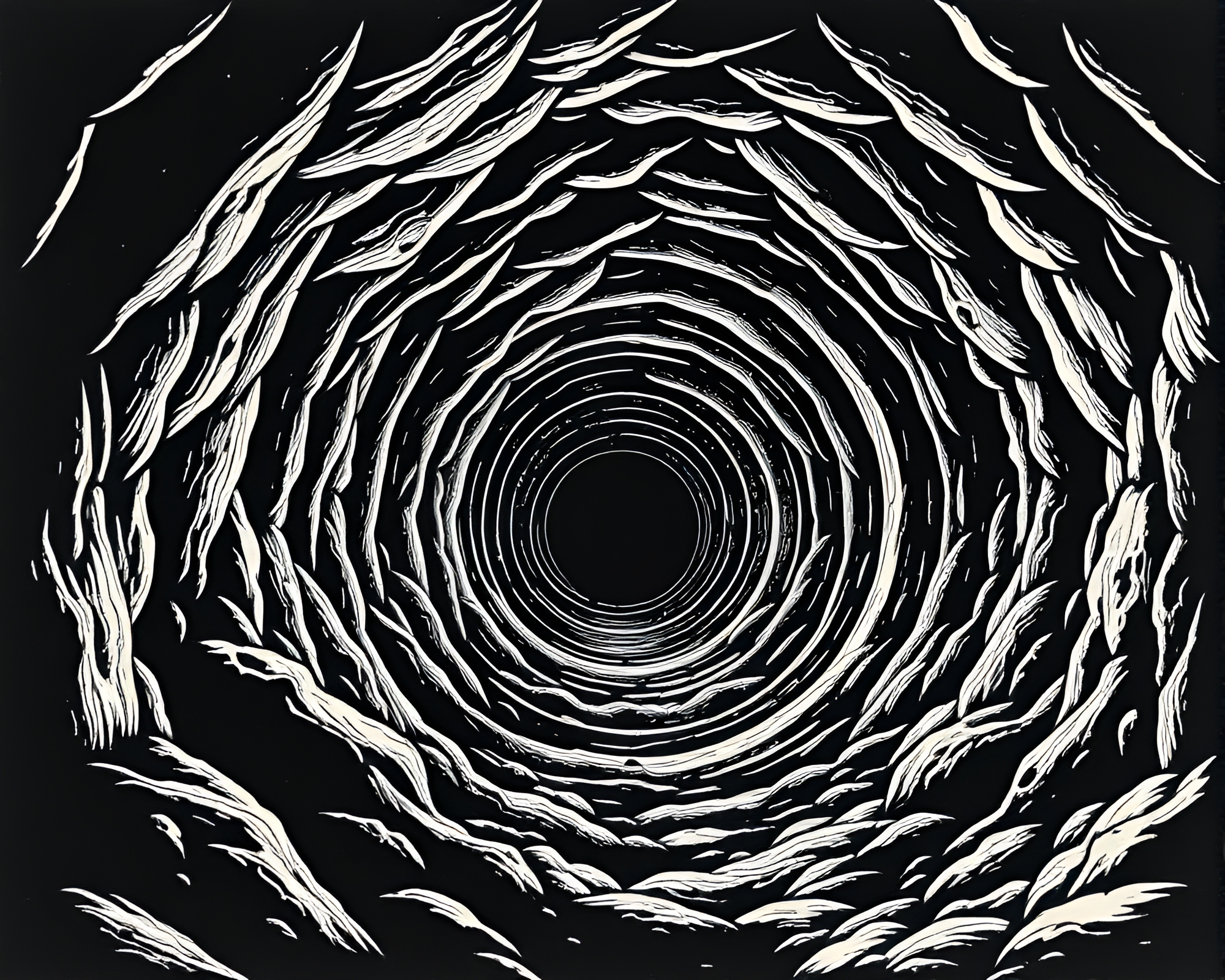 Quantum Teleportation Device in Cave Entrance Linocut Print – free AI stock image