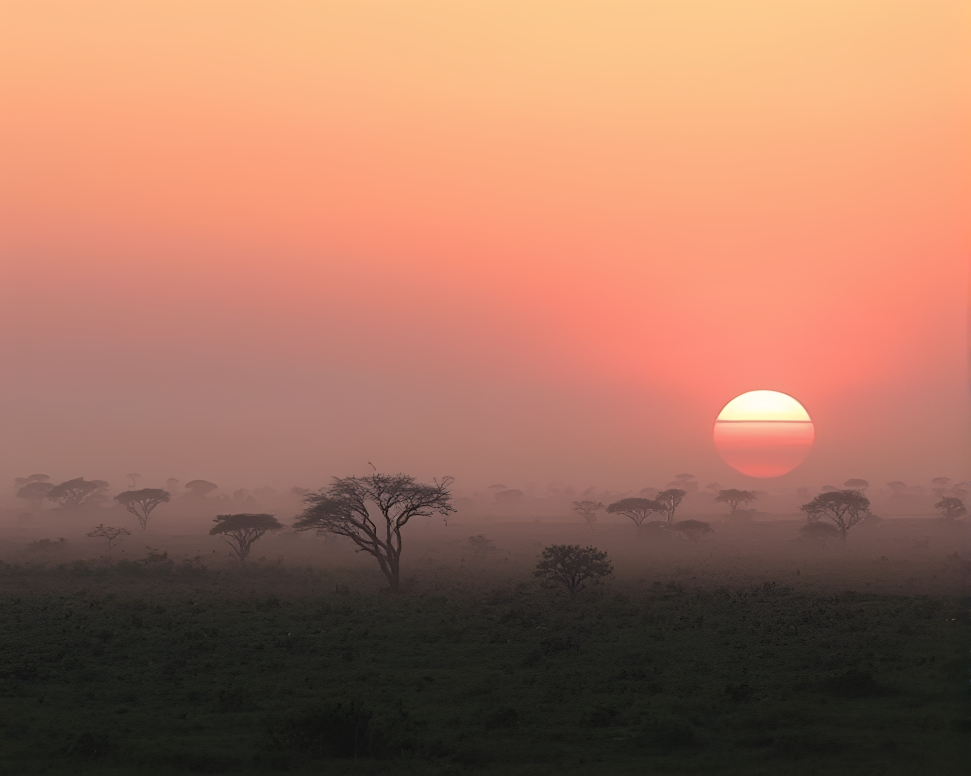Savanna Sunset: Misty Twilight in Hatching Style – free AI stock image
