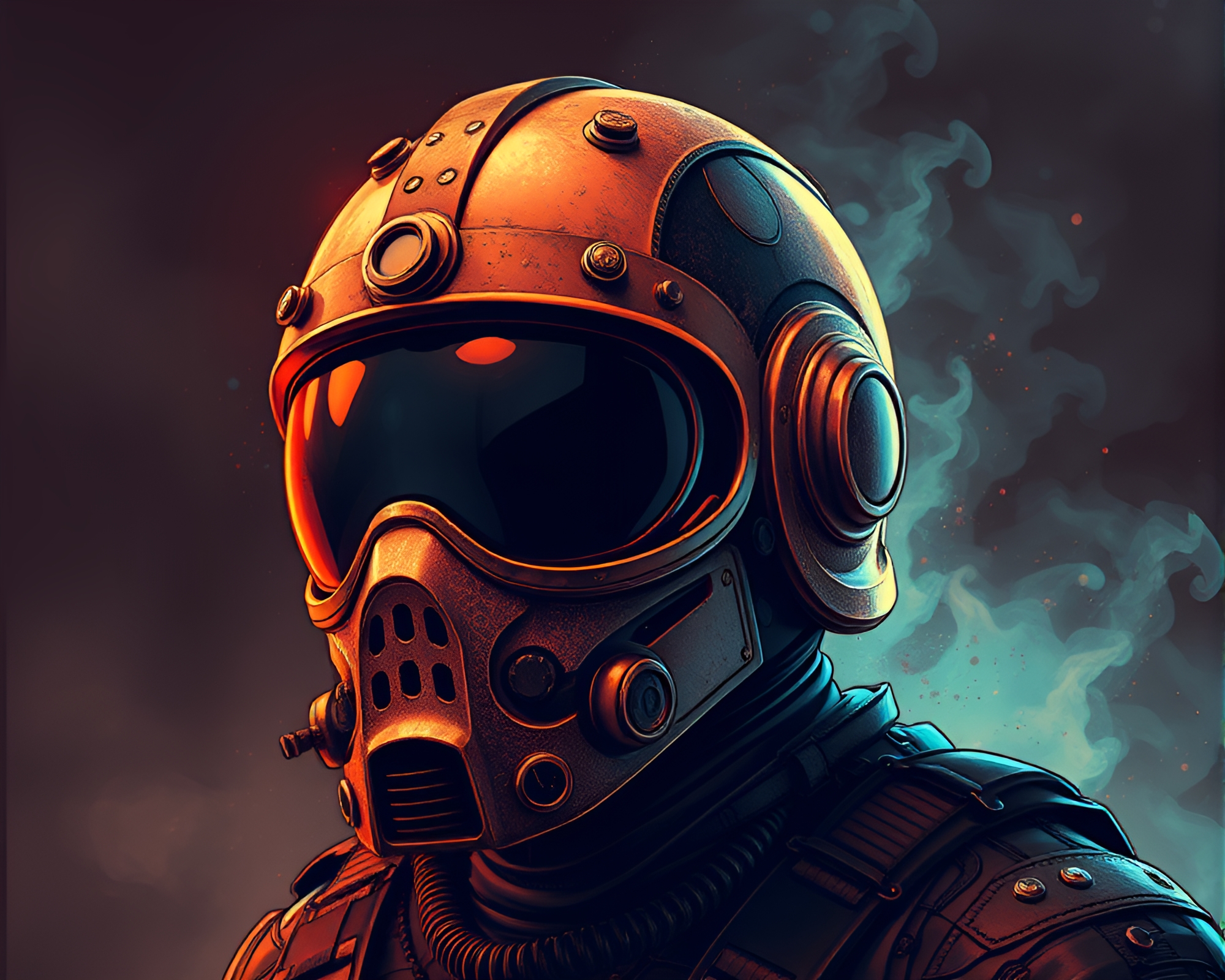 Steampunk Helmet in Copper Tones Digital Noise Illustration – free AI stock image