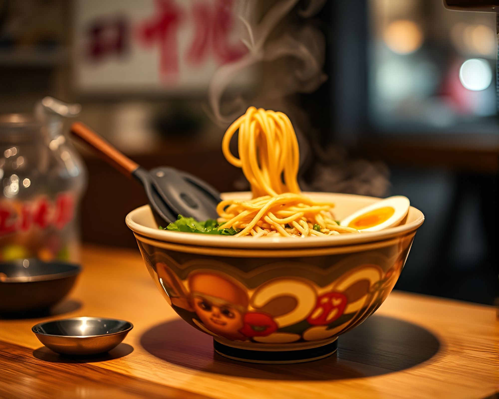 Pixelated Ramen Bowl in Complementary Slow Shutter Harmony – free AI stock image