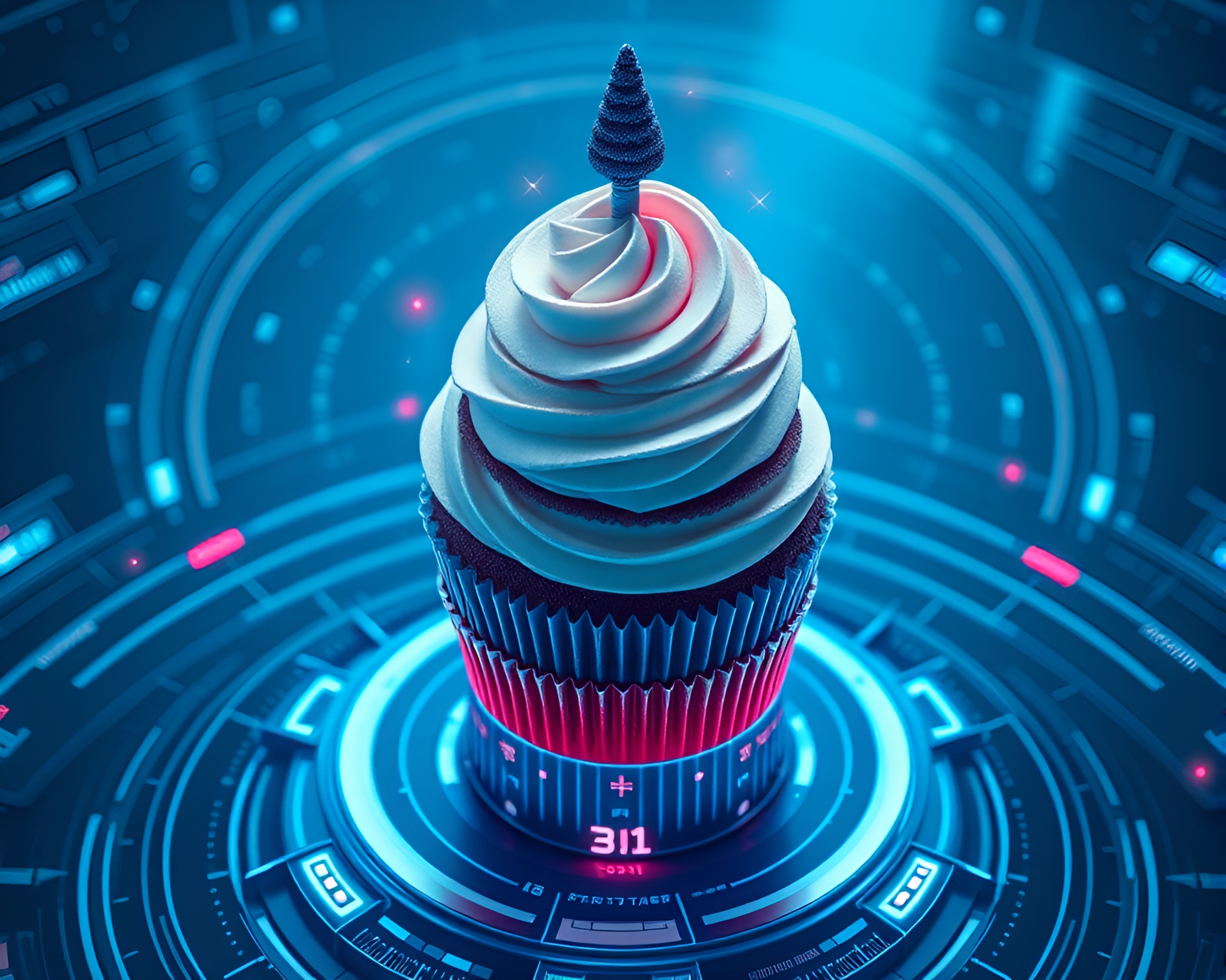 Futuristic Cupcake Tower in Arctic Blue Hue – free AI stock image
