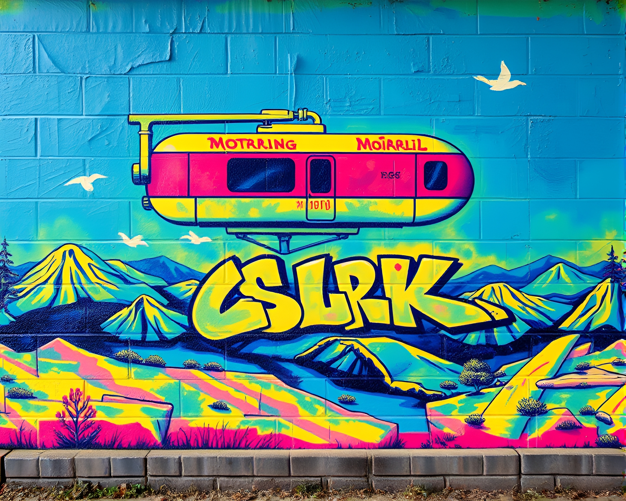 Thermal Monorail Landscape Graffiti – free AI stock image