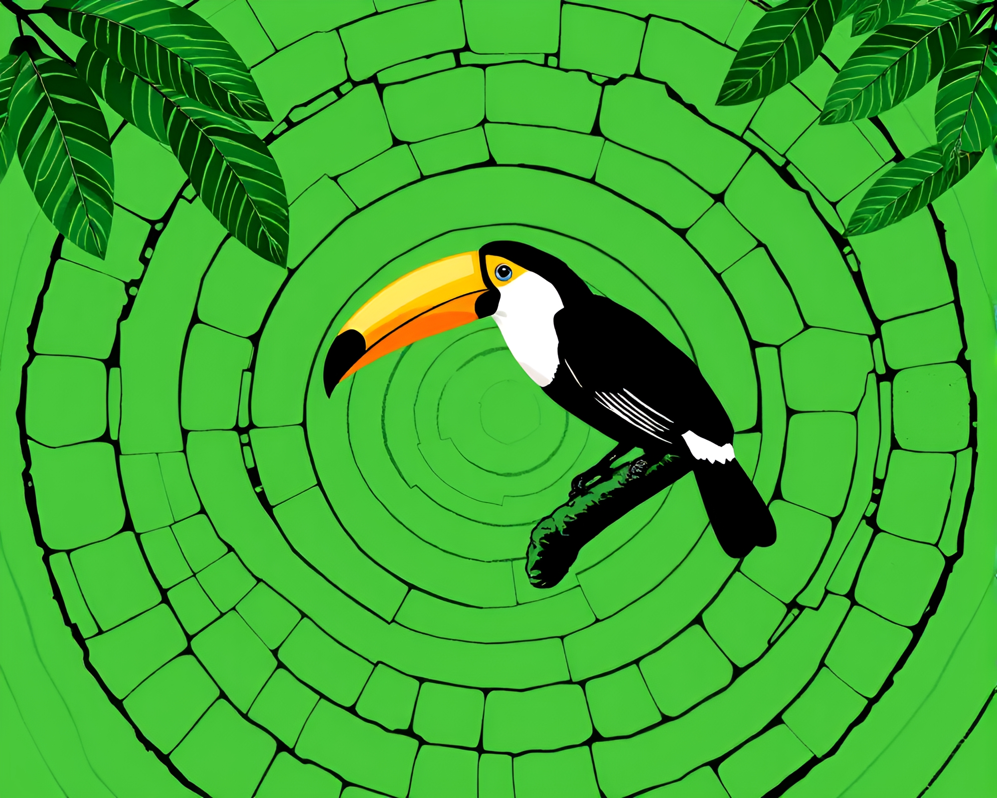 Toucan in Monochrome Tree Ring Pattern Forest – free AI stock image