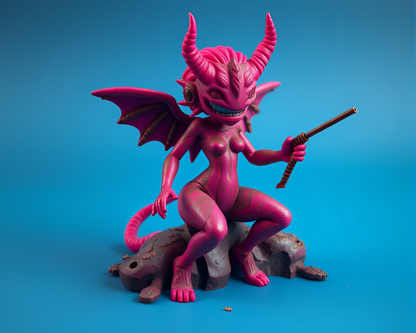 Voxel art of a majestic nymph in a rust patina world