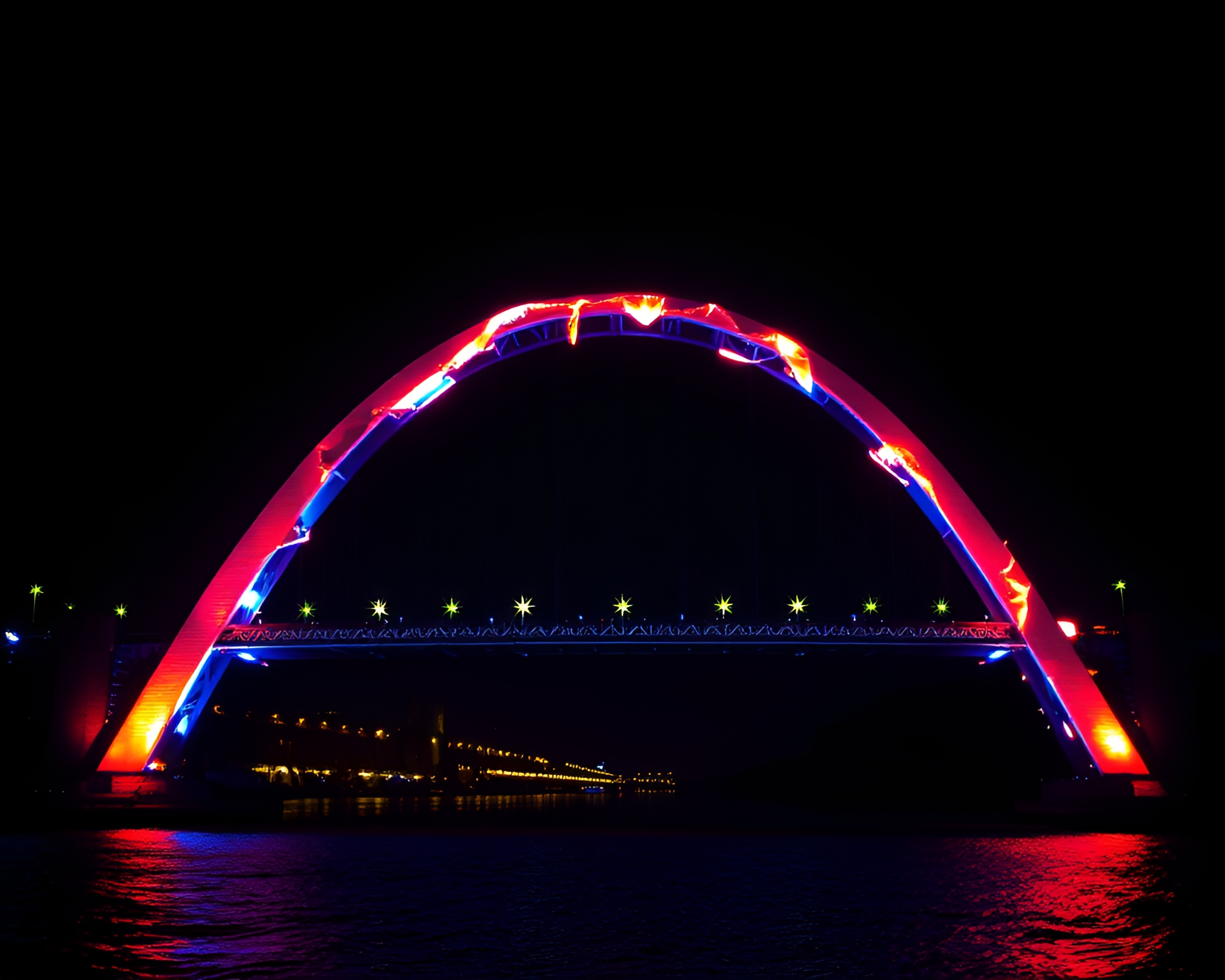 Futuristic Pixelated Arch Bridge Thermal Image – free AI stock image