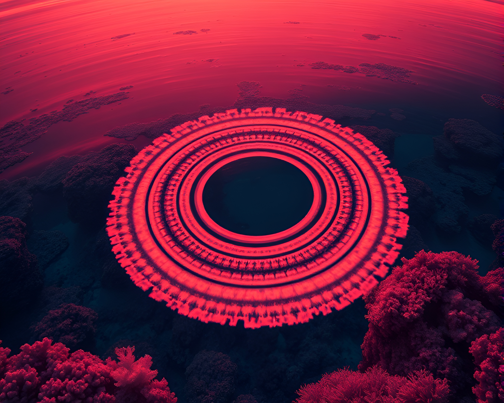 Mystical Coral Reef Sunset Infrared Composition – free AI stock image