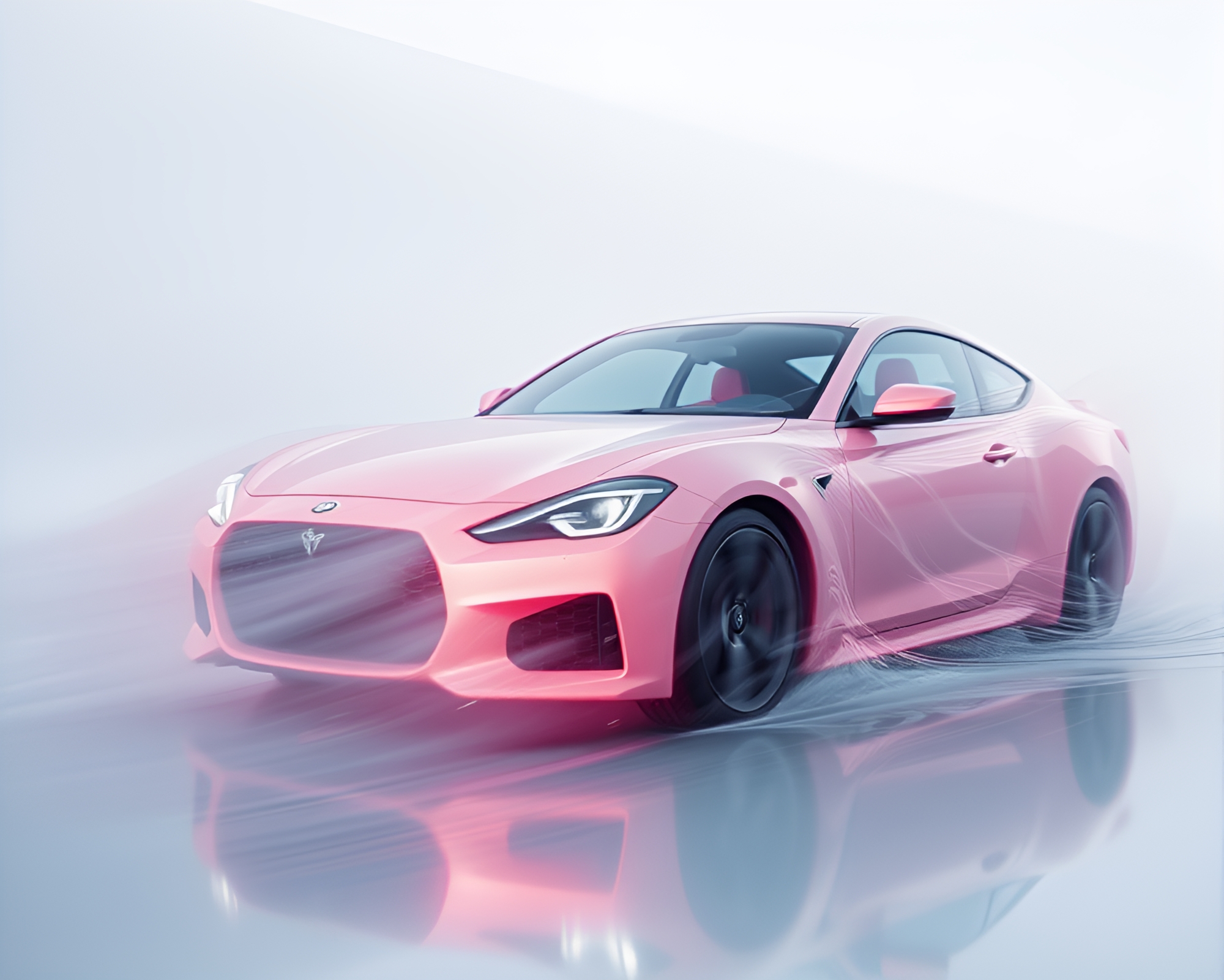 Futuristic Hover Car Reflecting on Distorted Water Surface – free AI stock image