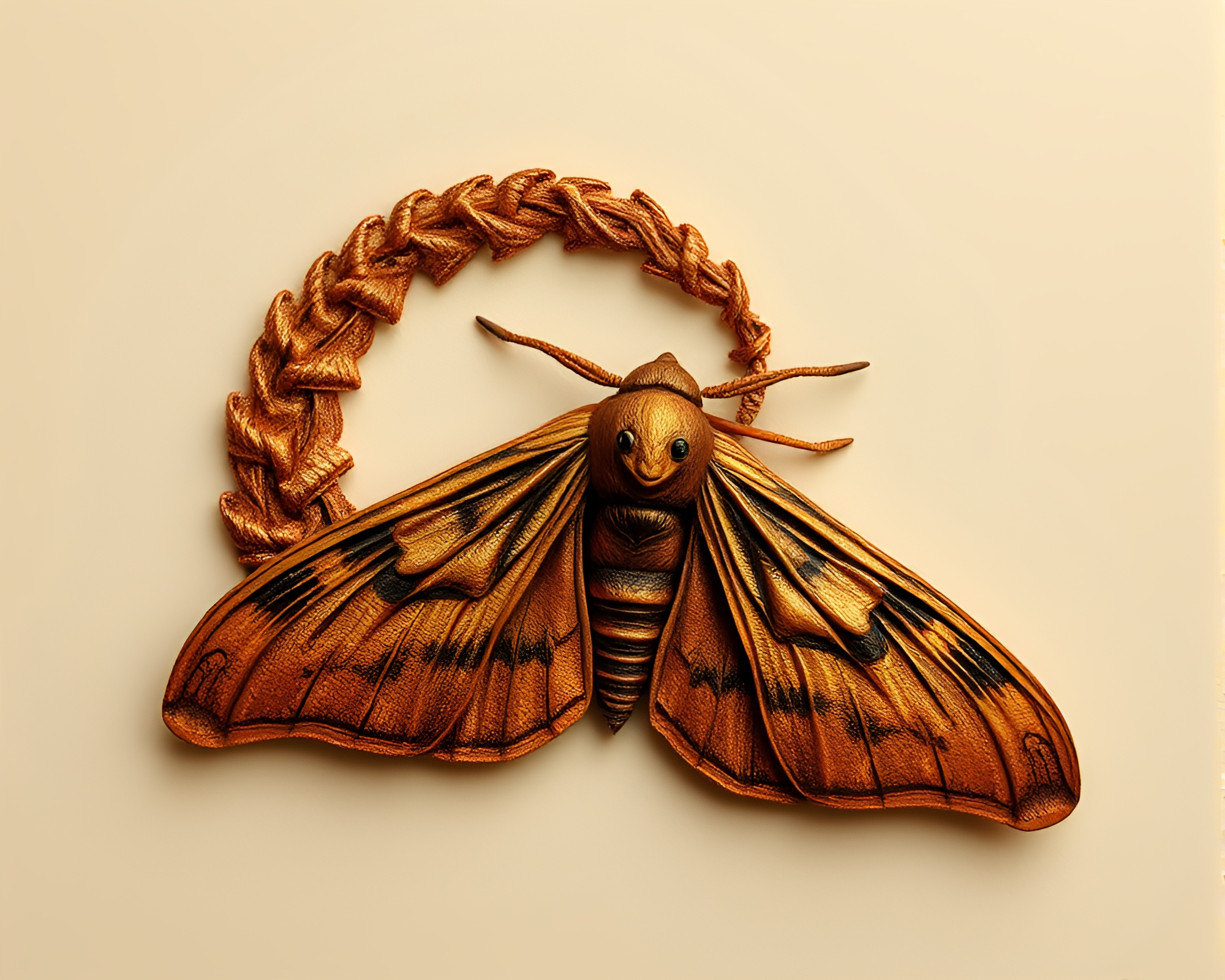 Ethereal Moth Spiral in Stunning Copper Stipple Shading – free AI stock image