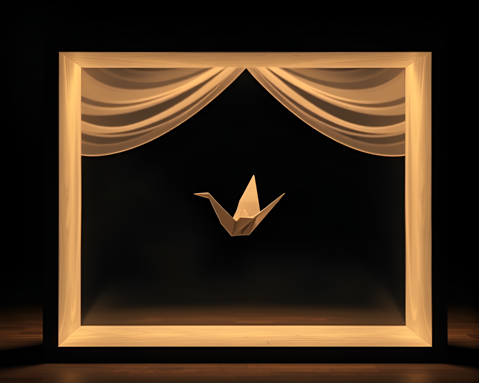 Ethereal Origami Crane Within CGI Frame – free AI stock image