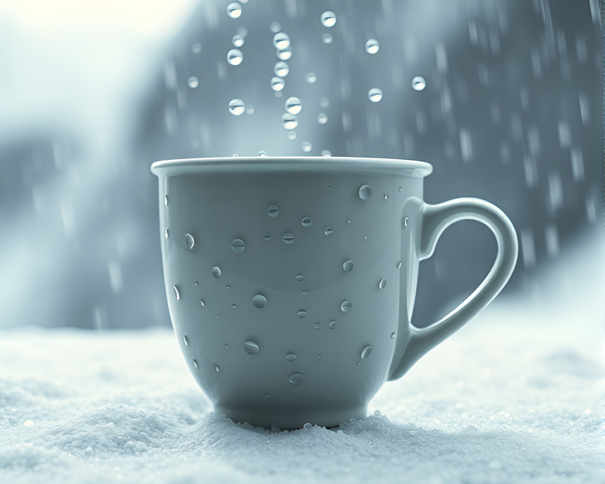Coffee Cup in Antarctic Whiteout Cityscape – free AI stock image