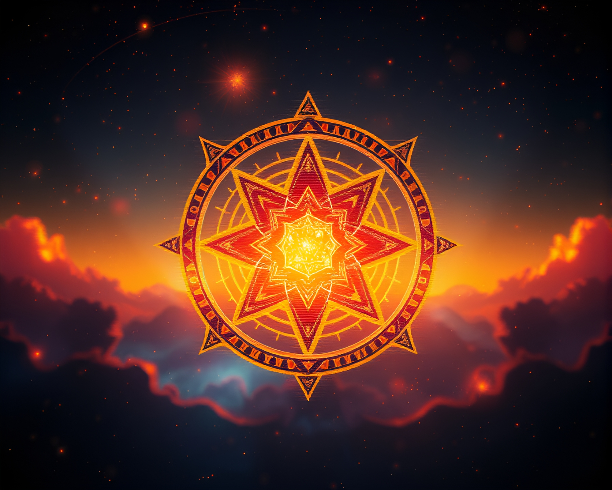 Esoteric Glitch Sigil in Golden Hour Galaxy Light – free AI stock image