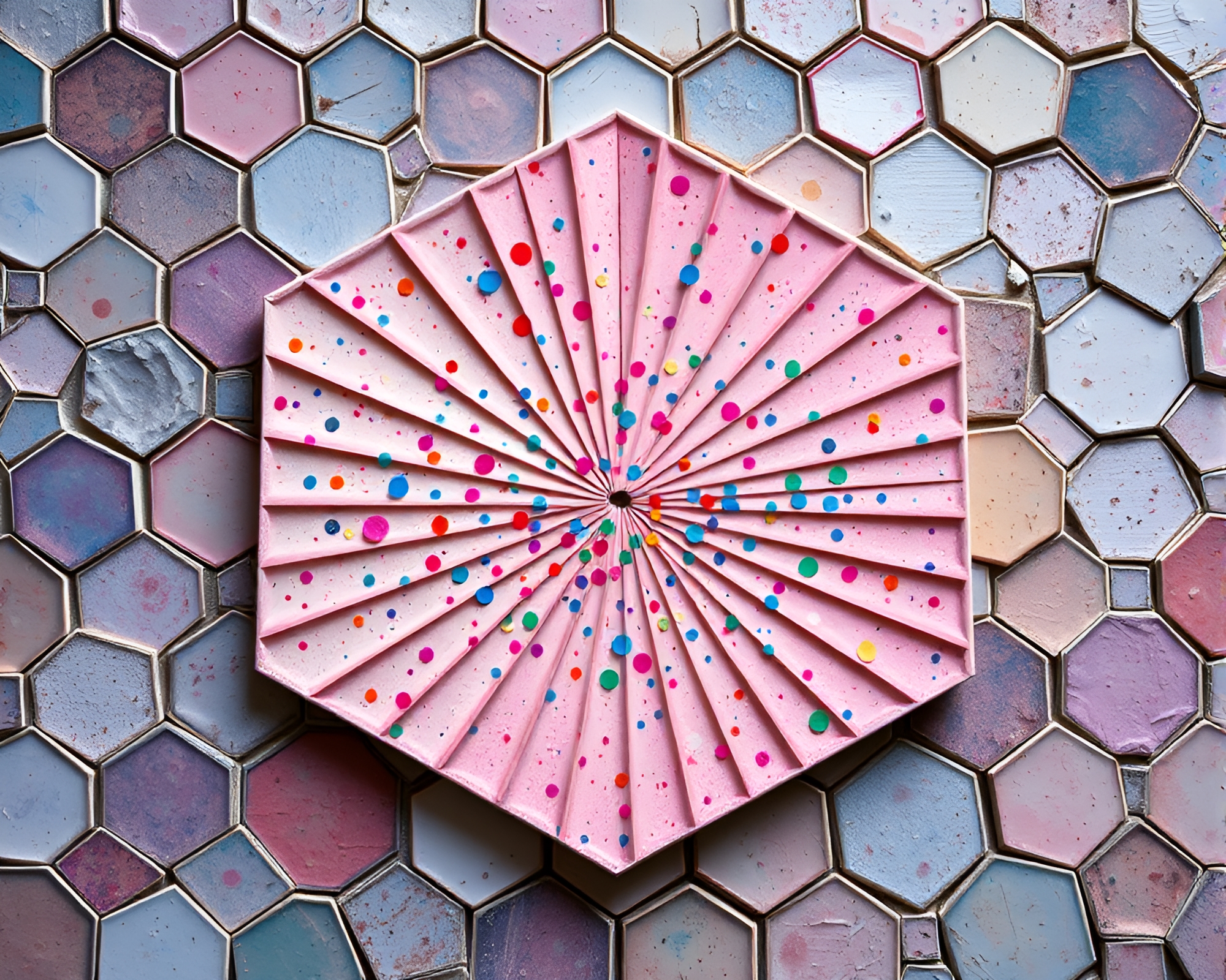 Hand-Painted Fan Hexagonal Tiling Holographic Texture Artwork – free AI stock image