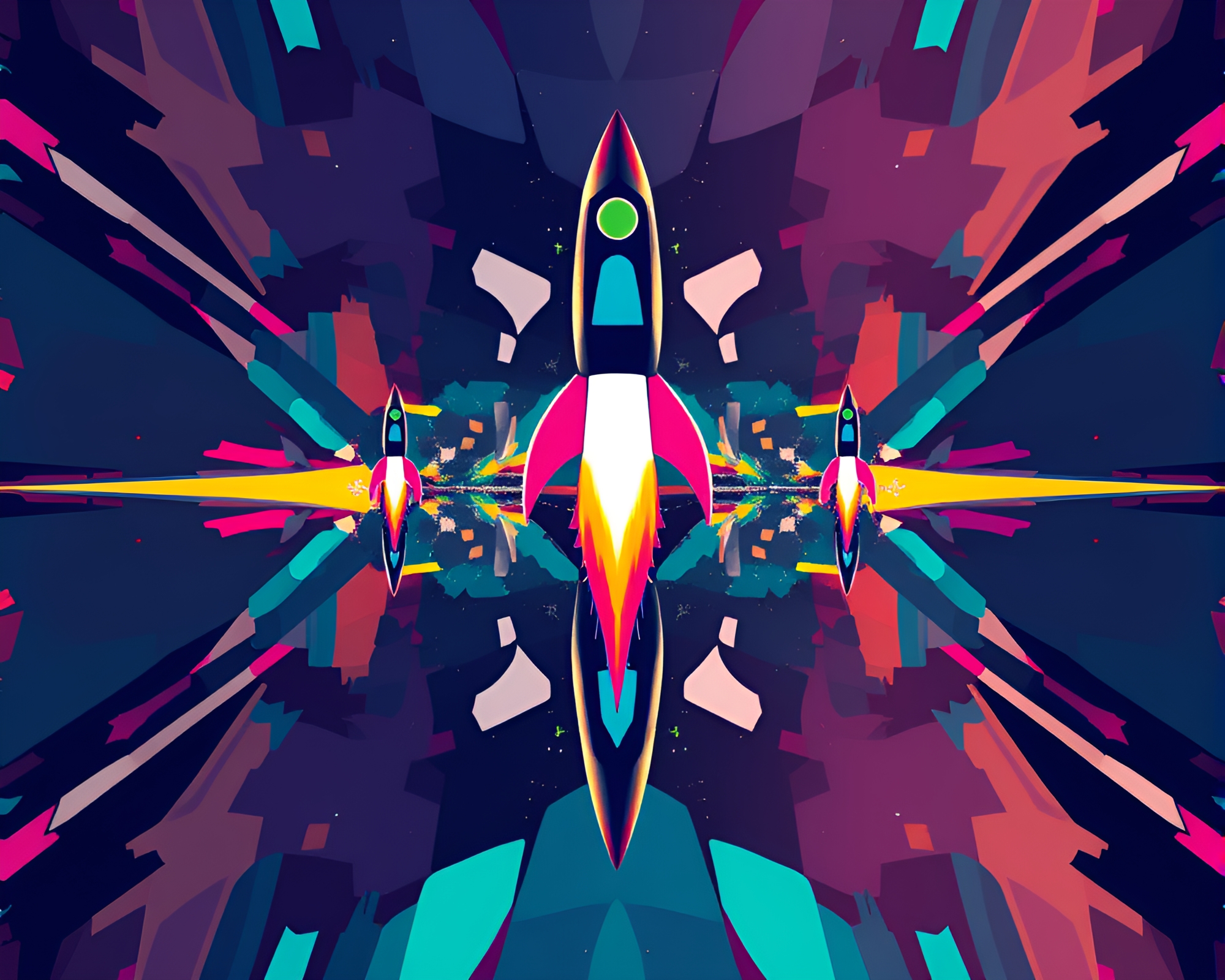 Rocket Cubism: Glitchy Symmetry – free AI stock image