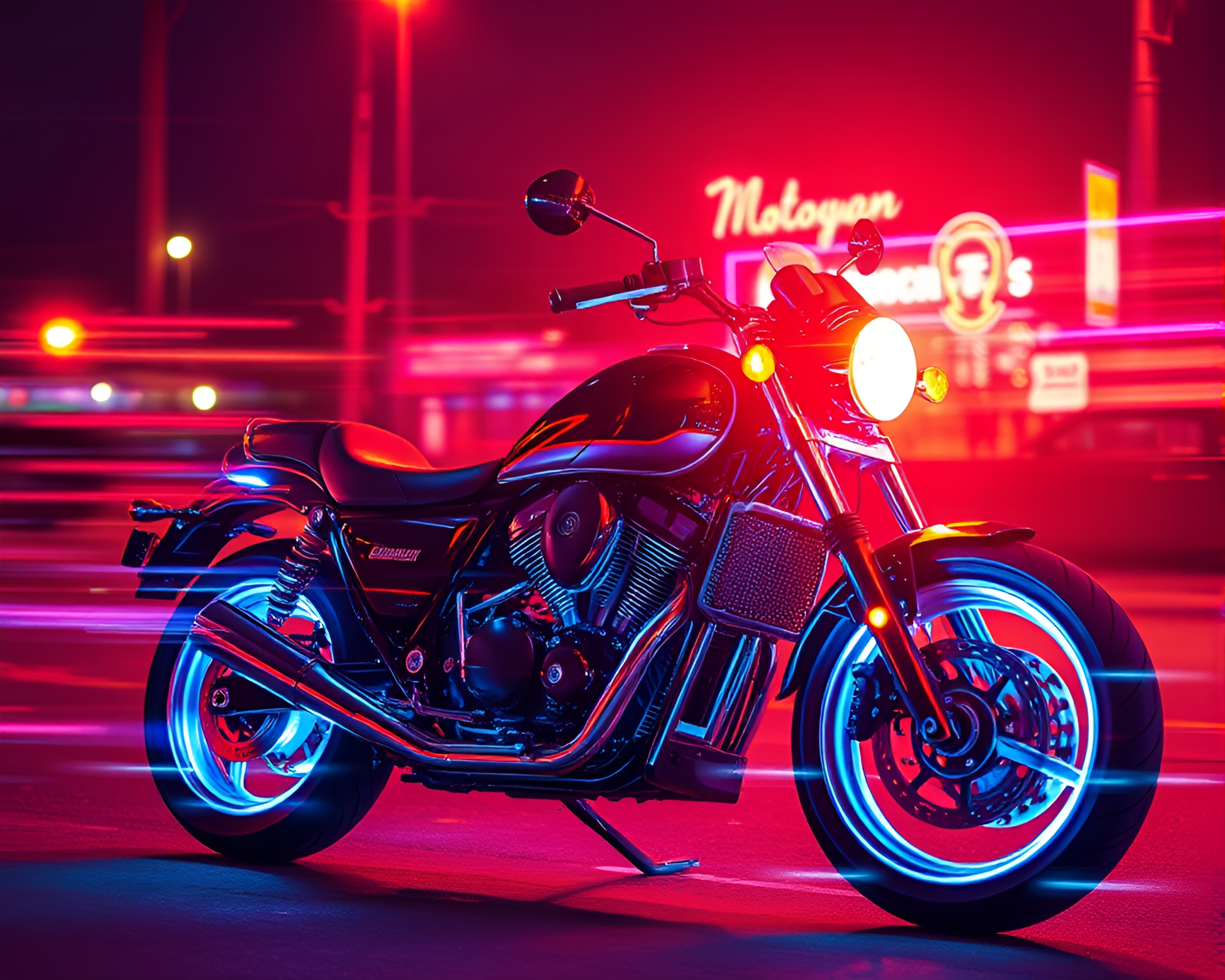 Neon Motorcycle Double Exposure Algorithmic Art – free AI stock image