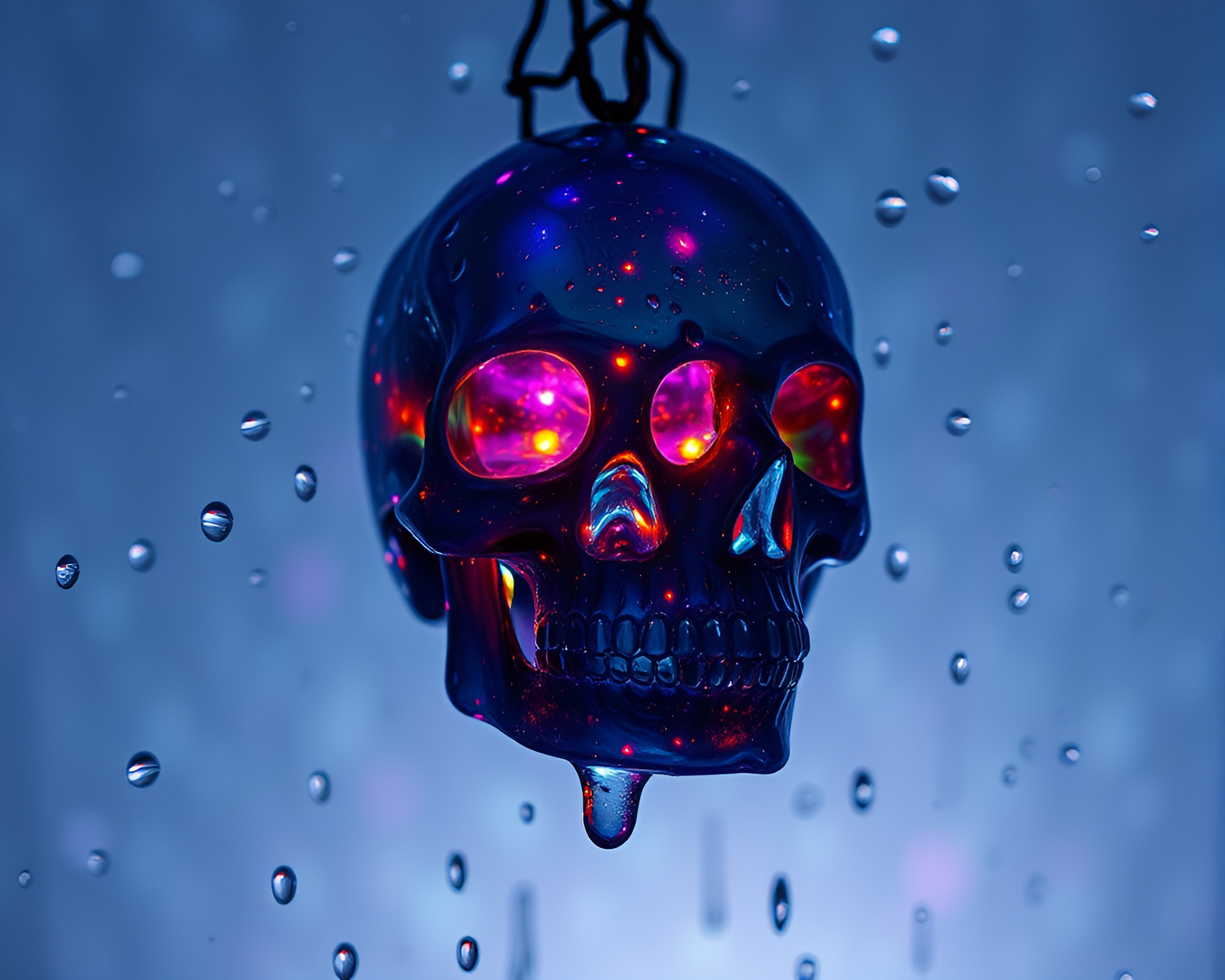 Duochrome Crystal Skull Rain Droplets – free AI stock image