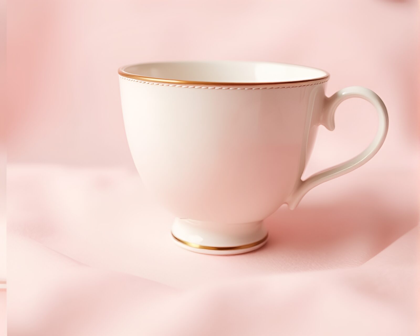 Blush pink tea cup suspended in stitched geometric design