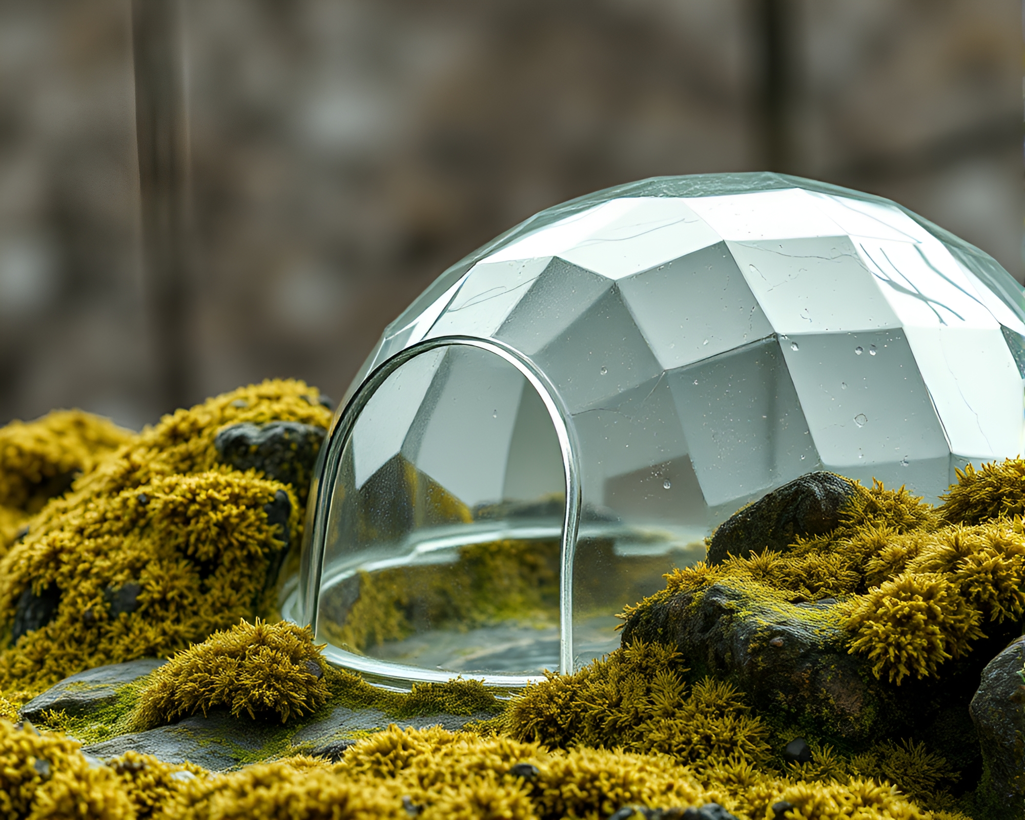 Lichen-textured Glass Igloo in AI-generated Style – free AI stock image