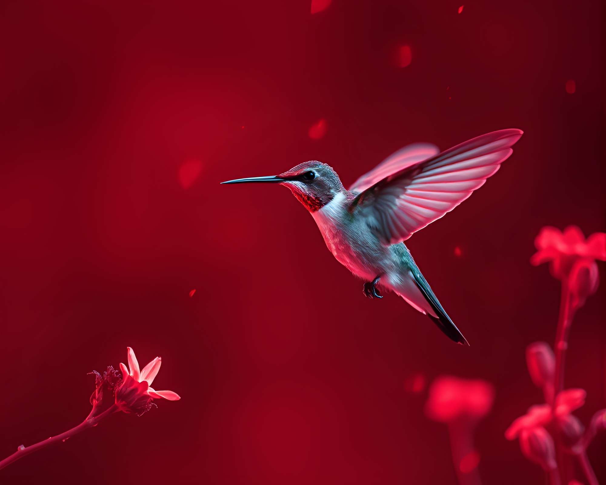 Infrared Hummingbird Feeding Amongst Floating Embers – free AI stock image