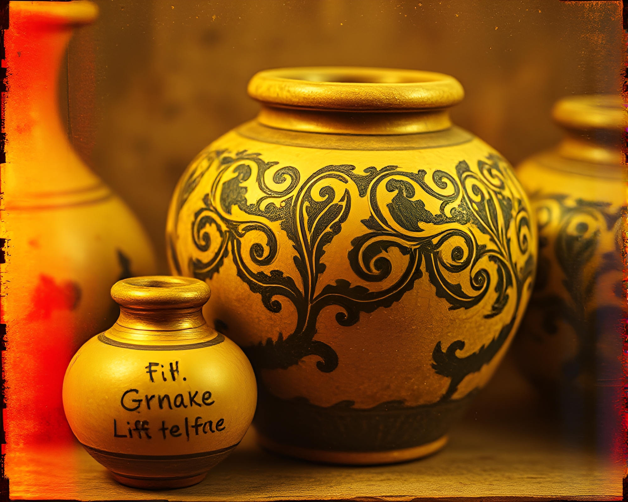 Foil-stamped Rustic Pottery in Fractal Art – free AI stock image
