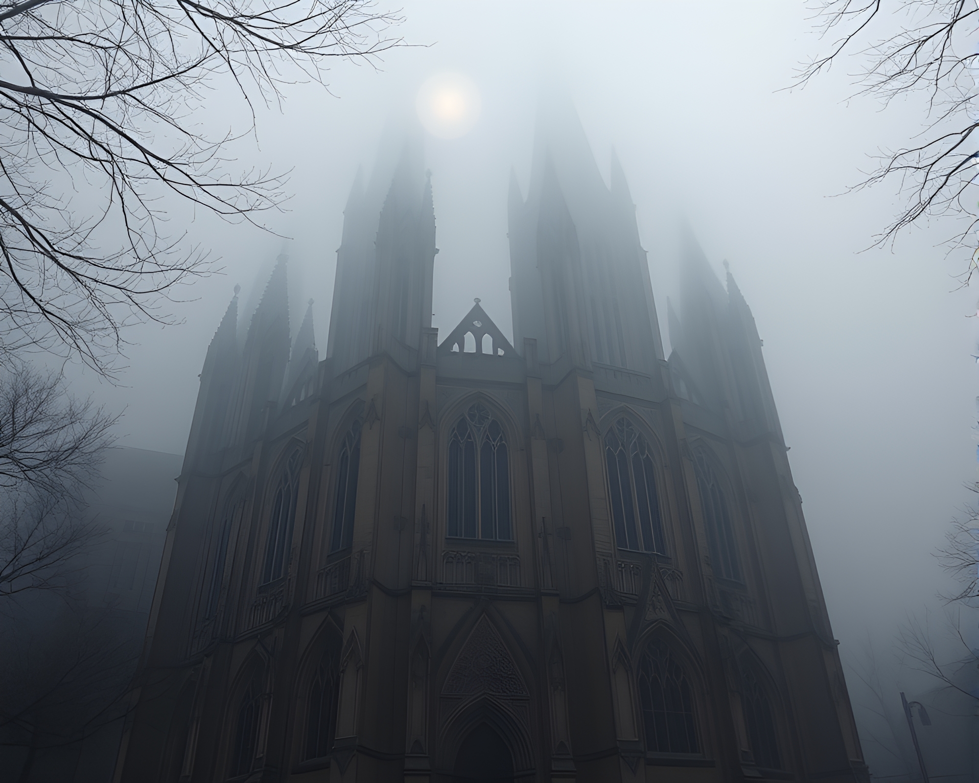 Ethereal Gothic Cathedral with Trompe-l’oeil Lens Flare – free AI stock image