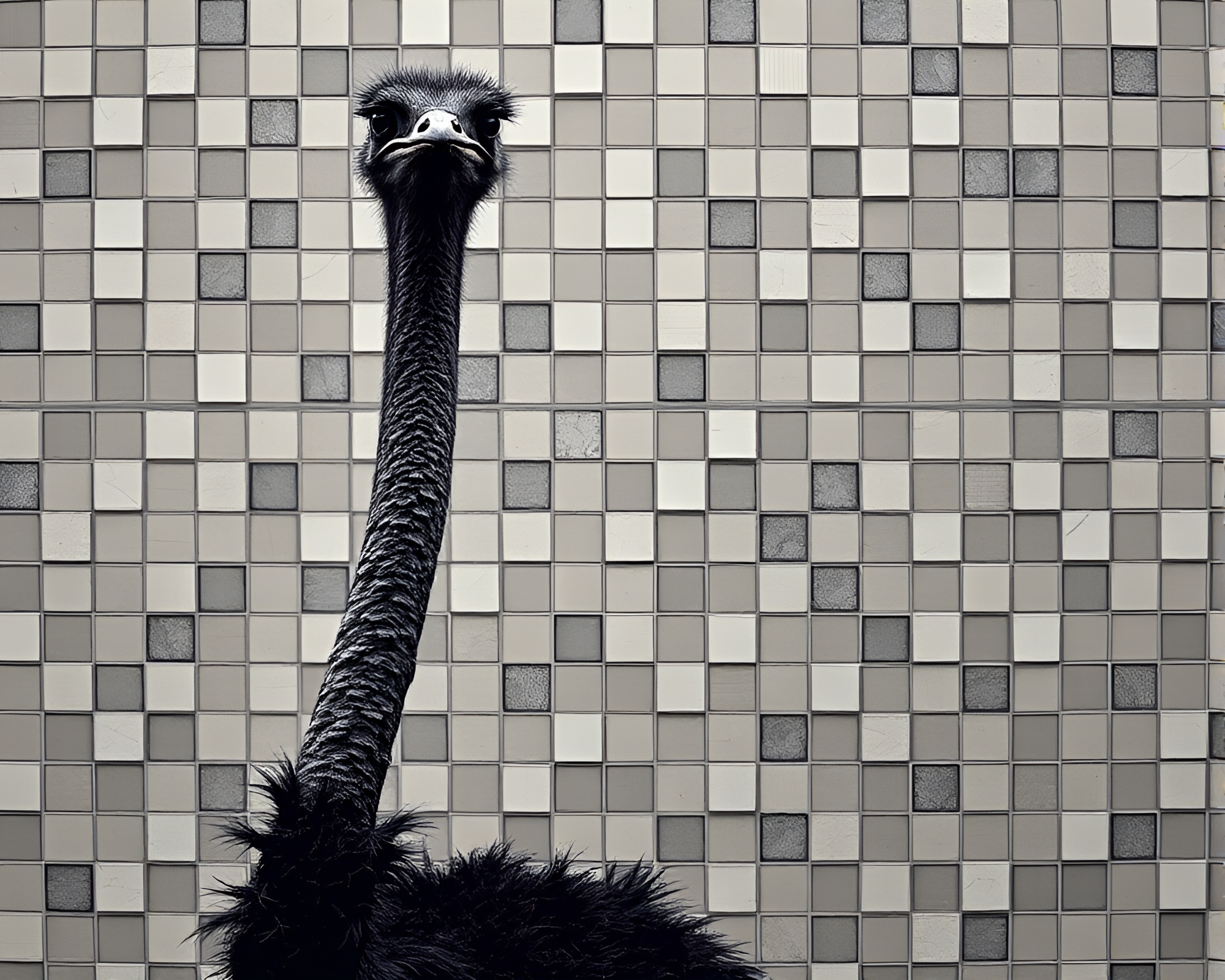 Majestic Ostrich Mosaic in Film Noir Style – free AI stock image