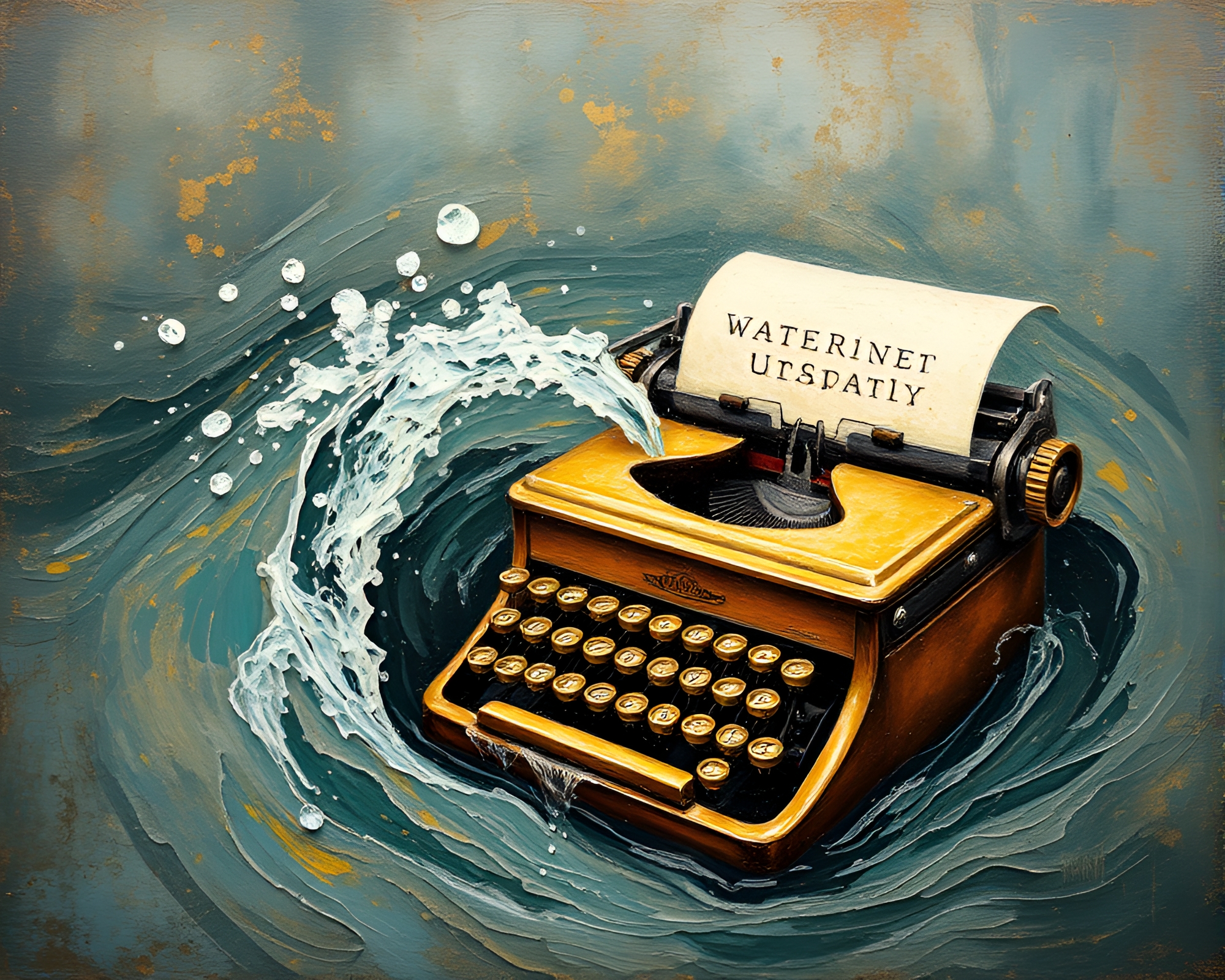 Vintage Typewriter in Golden Savannah Whirlpool Painting – free AI stock image
