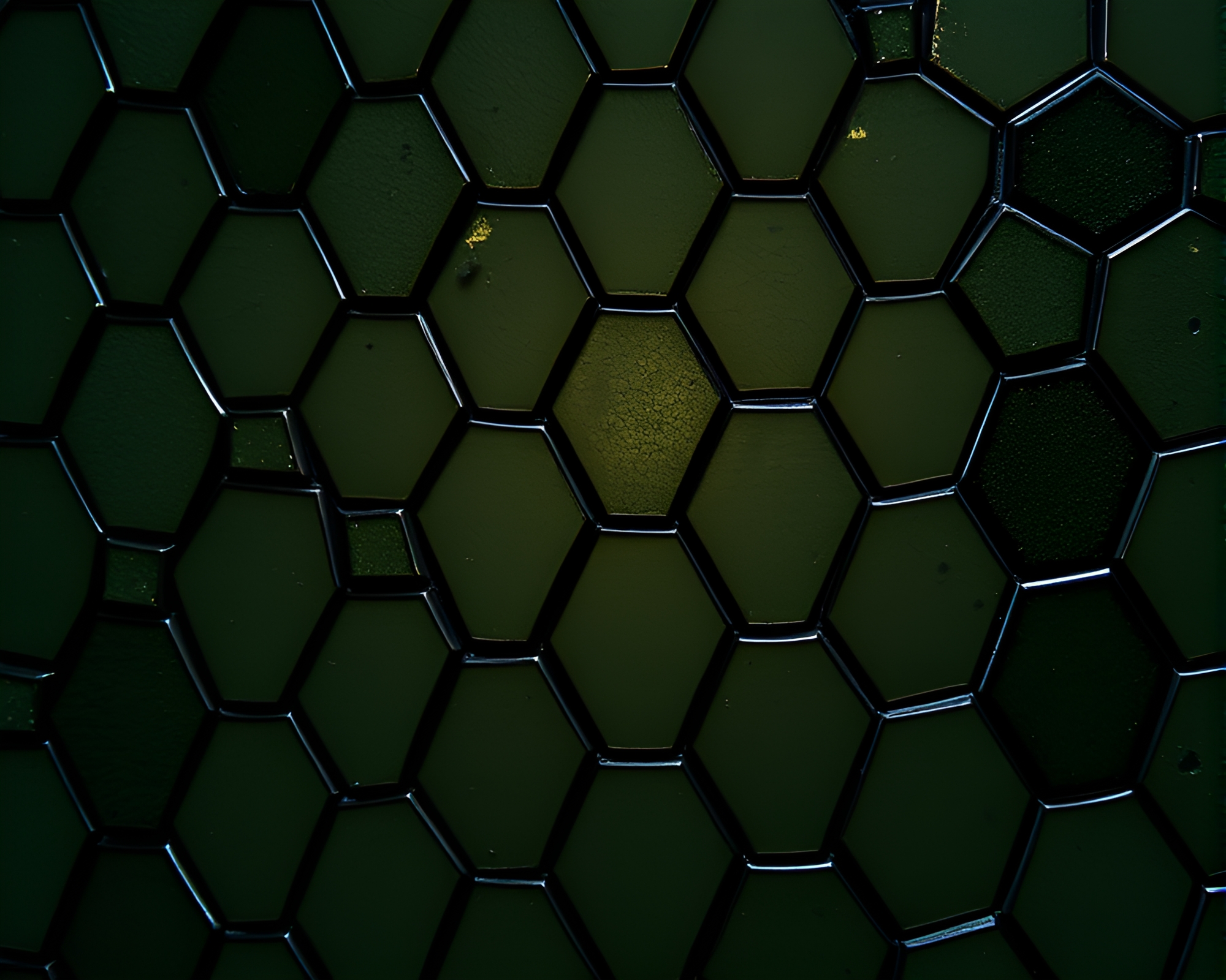 Volcanic Microscopic Hexagonal Stained Glass Study – free AI stock image