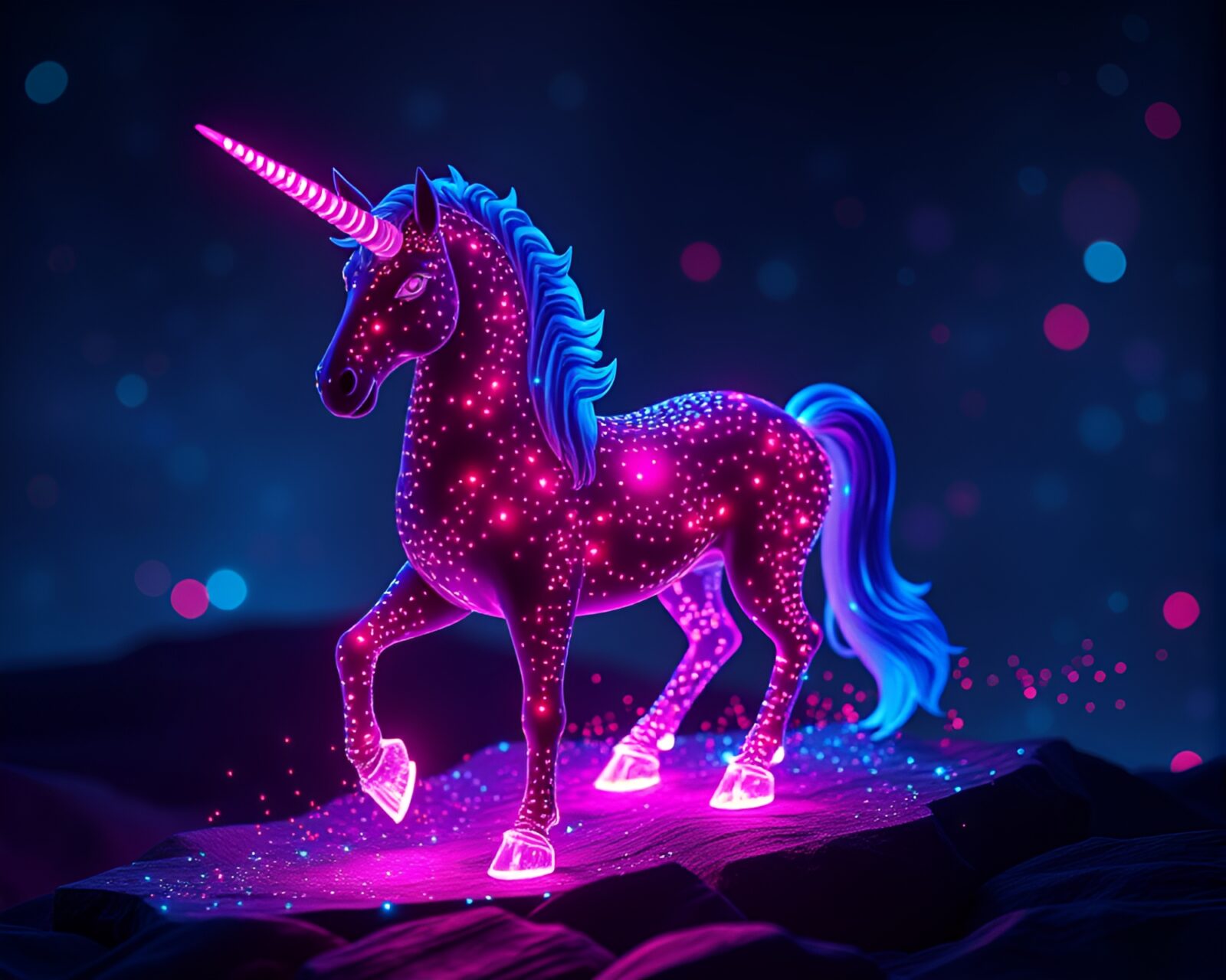 Voxel art of mythical centaur glowing in holographic specks
