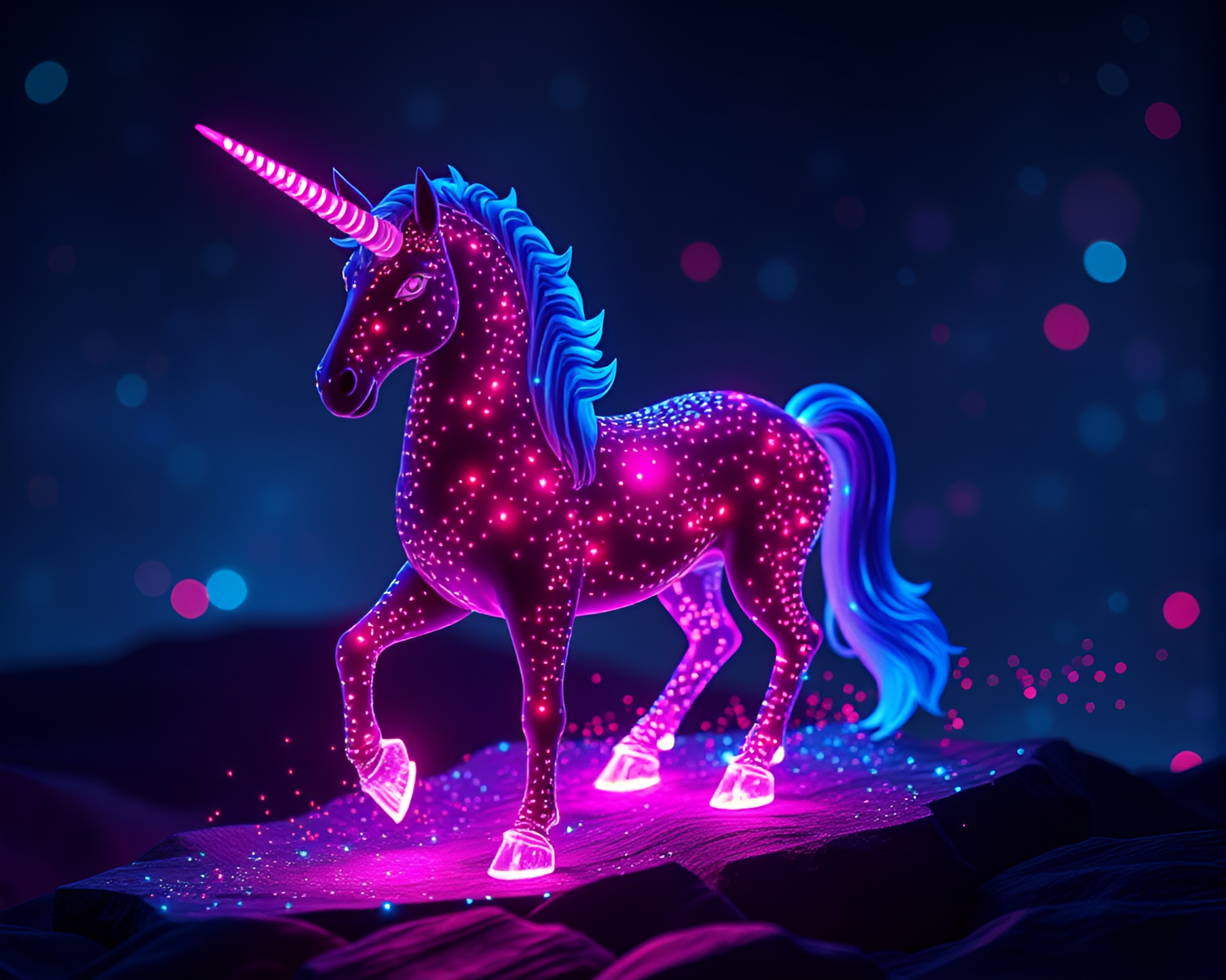 Bioluminescent Centaur in Voxel Hologram Specks – free AI stock image