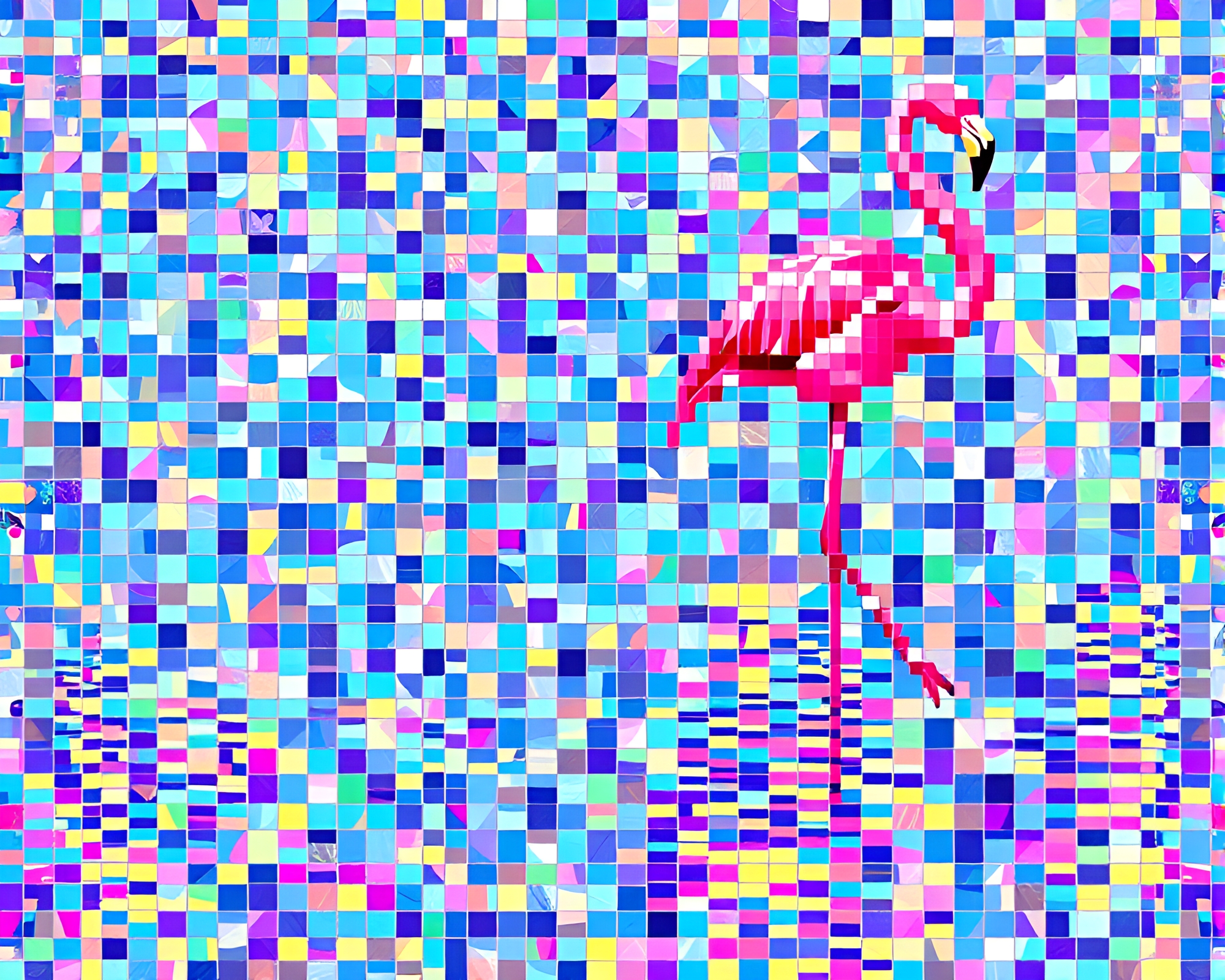 Retro Flamingo Mosaic Tiling in Confetti Color Burst – free AI stock image