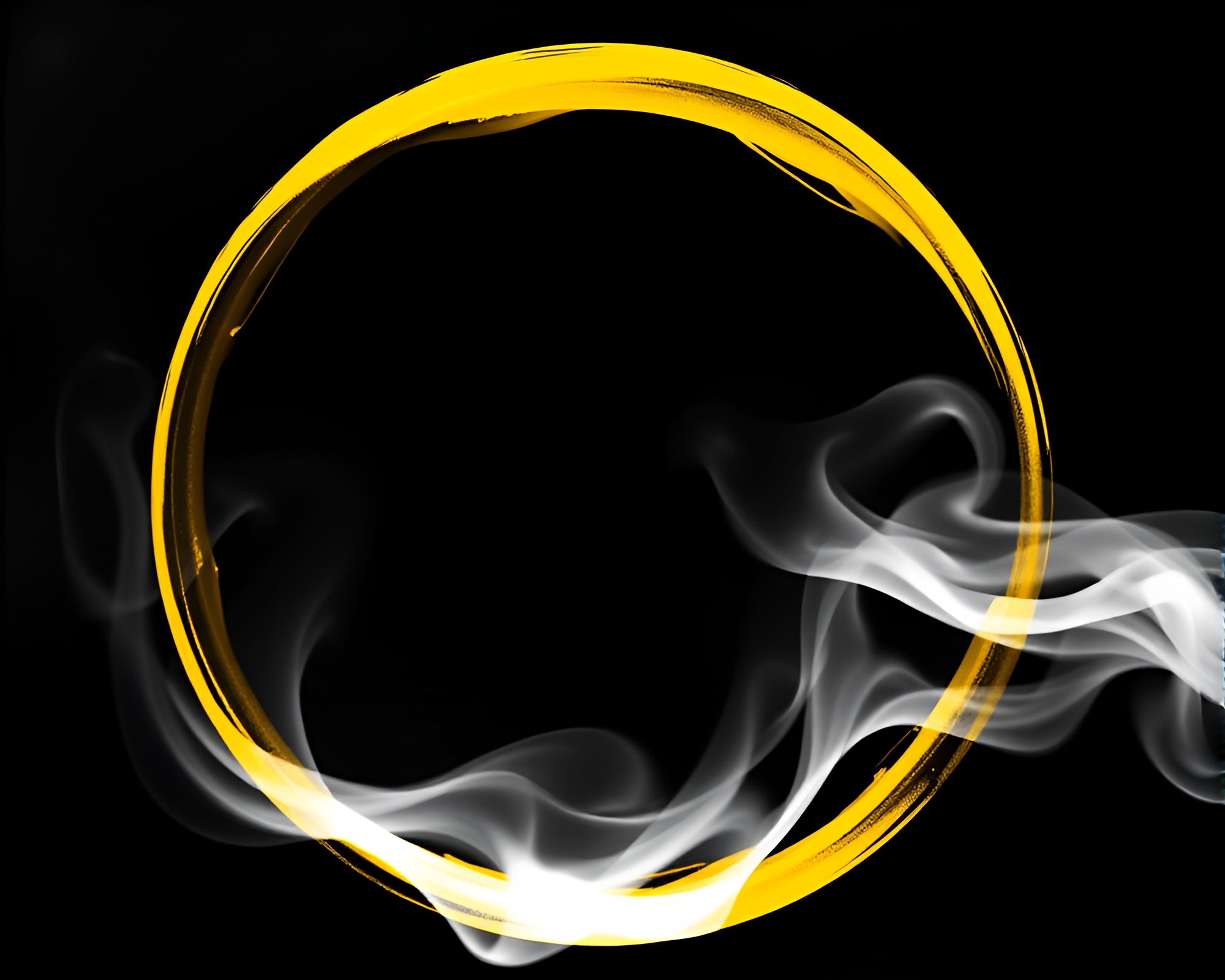 Ethereal Smoke Rings in Mustard Yellow Ink Calligraphy – free AI stock image
