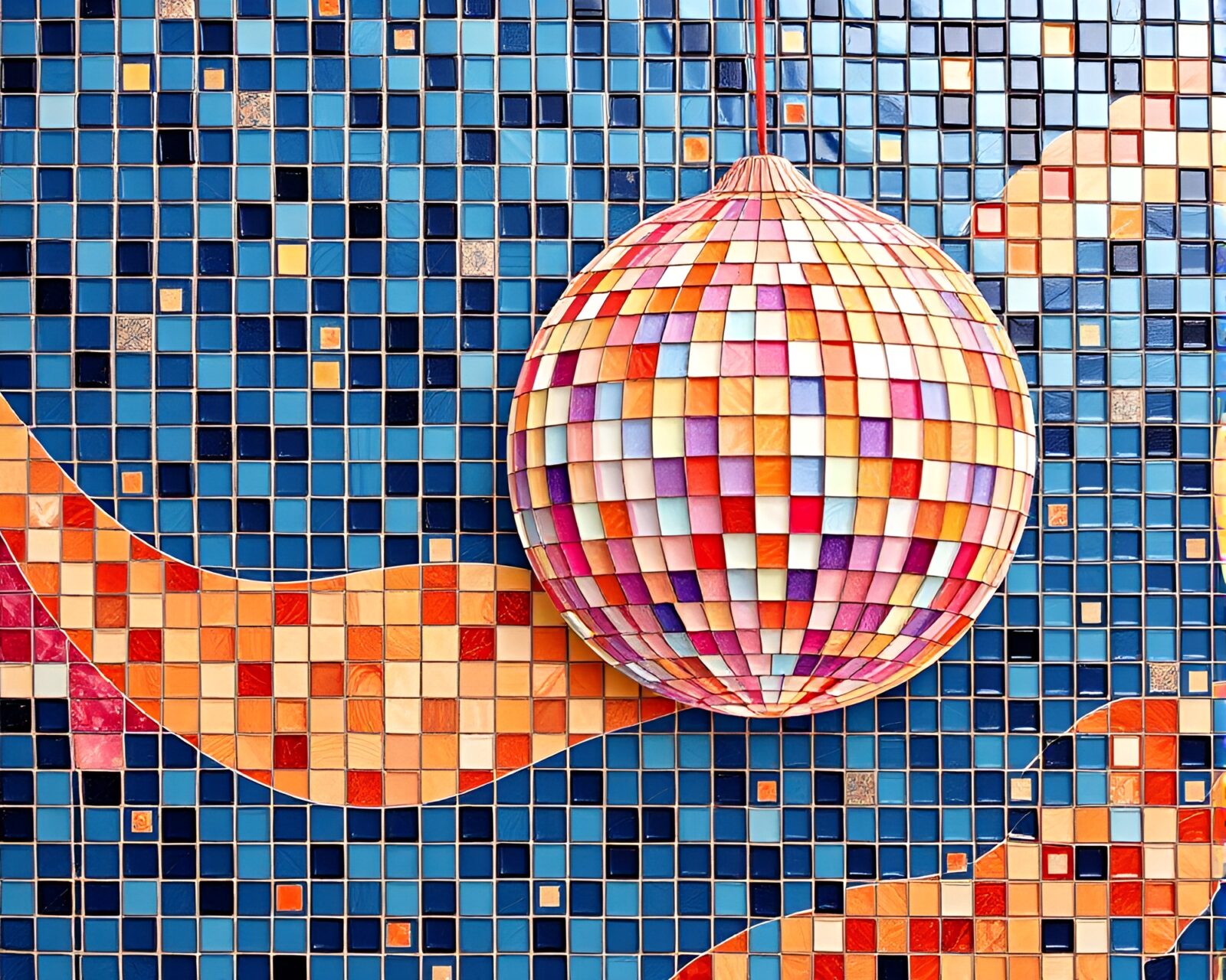 Colorful silk kimono surrounded by sparkling origami shapes