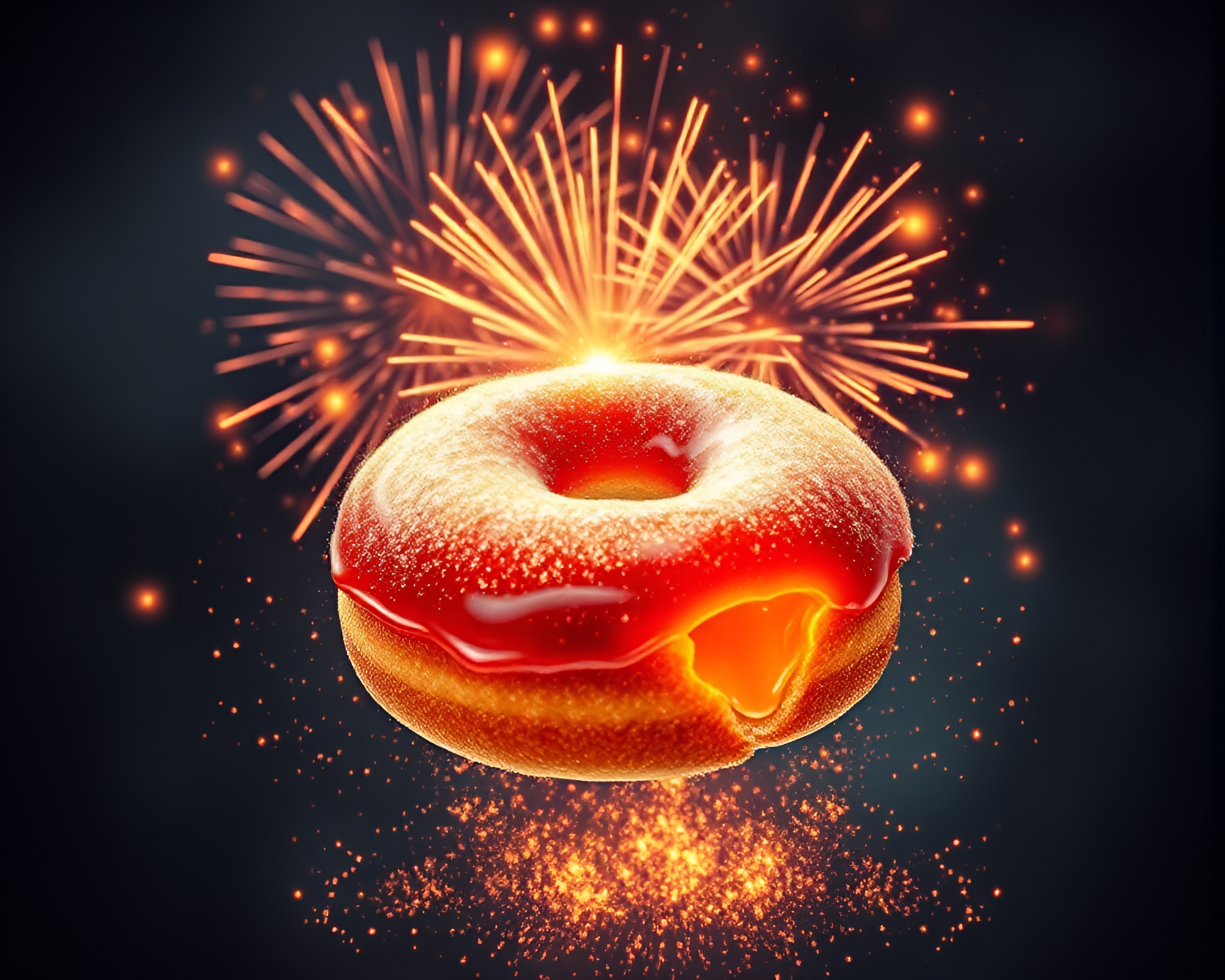 Spectacular Jelly-Filled Doughnut Fireworks Display – free AI stock image